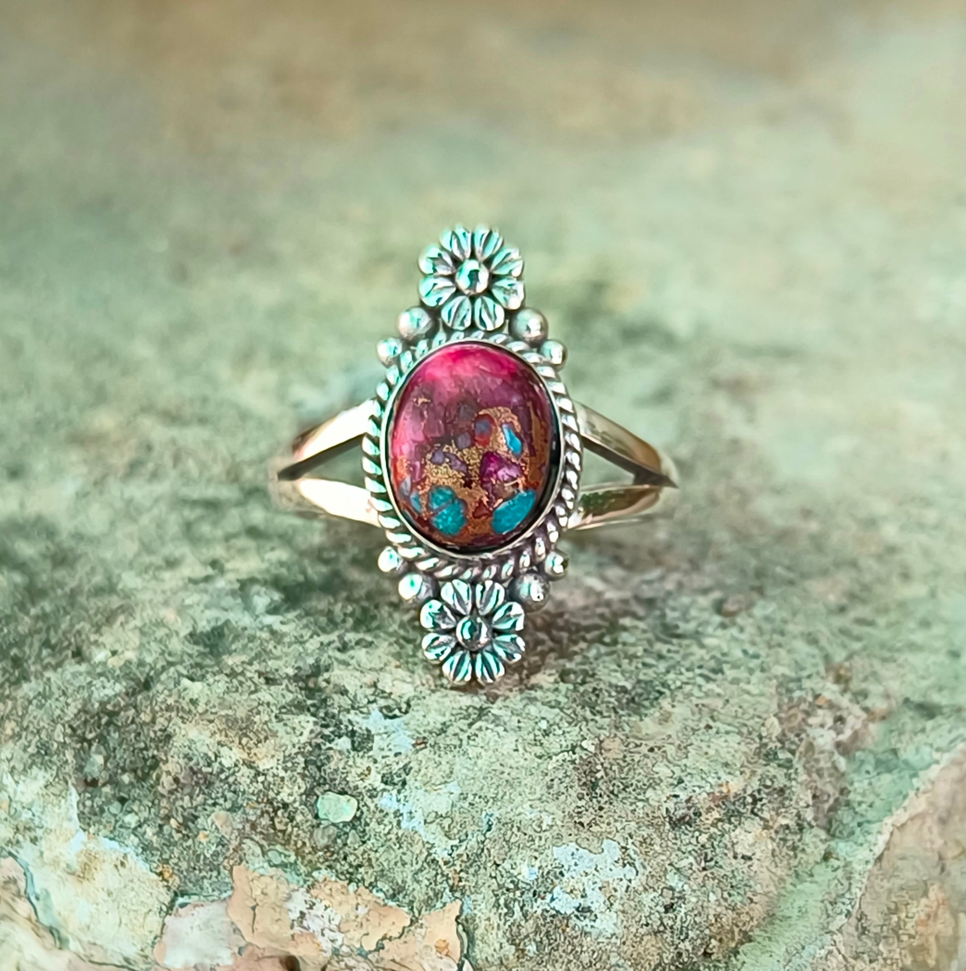 Purple Copper Turquoise Boho Ring - Elegant & Unique - SILVERFORESTAA
