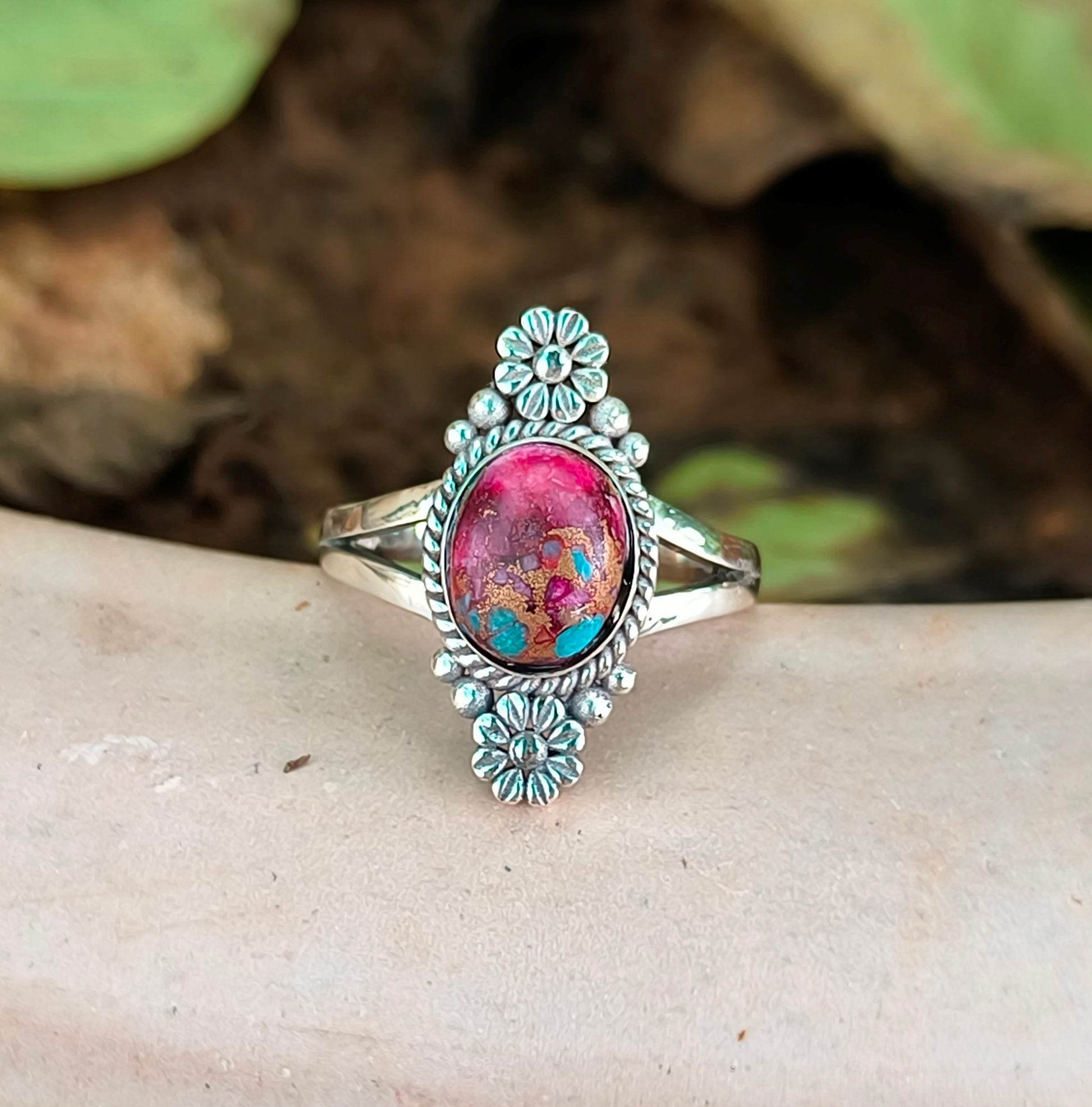 Purple Copper Turquoise Boho Ring - Elegant & Unique - SILVERFORESTAA