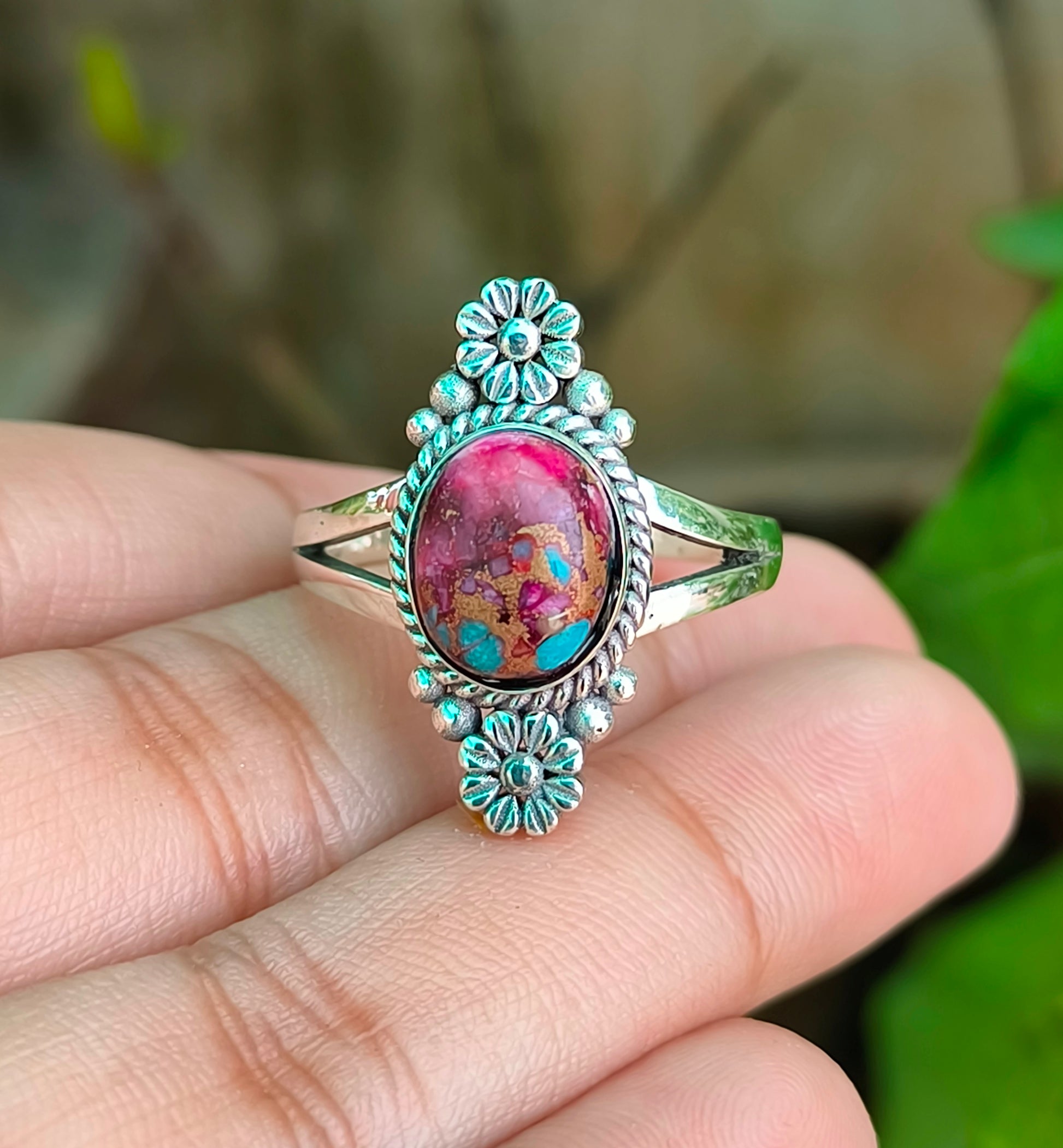 Purple Copper Turquoise Boho Ring - Elegant & Unique - SILVERFORESTAA