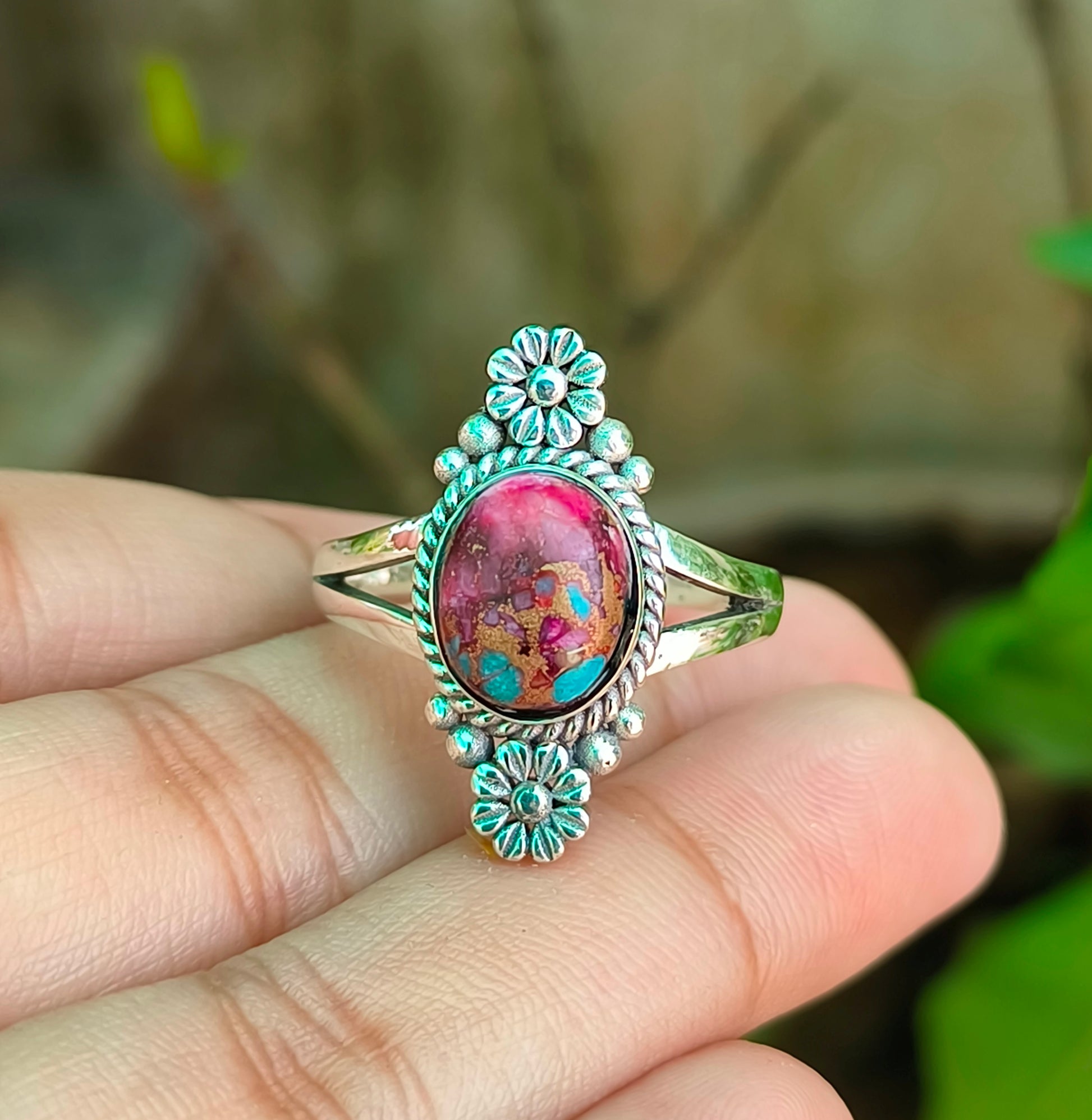Purple Copper Turquoise Boho Ring - Elegant & Unique - SILVERFORESTAA