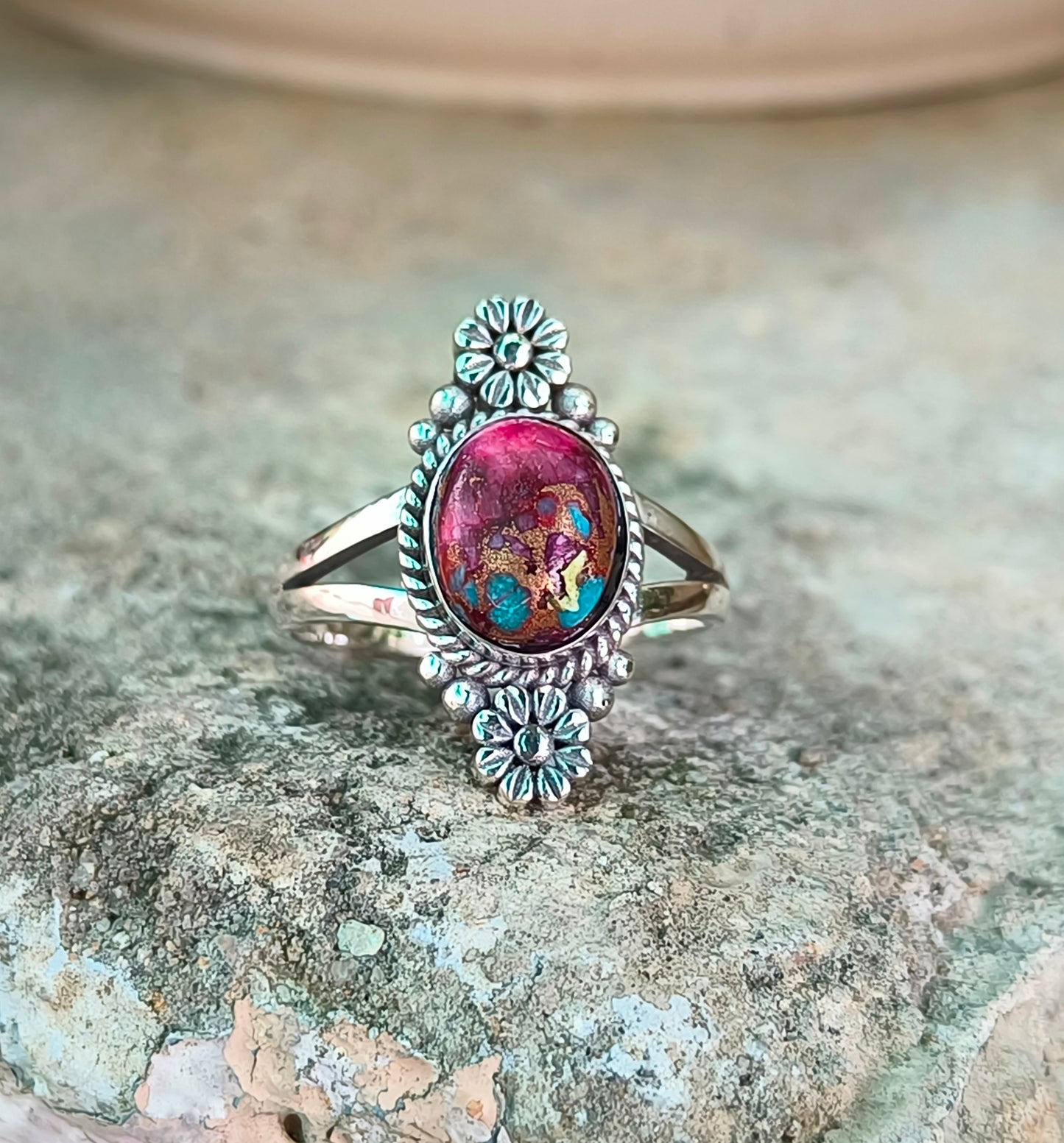 Purple Copper Turquoise Boho Ring - Elegant & Unique - SILVERFORESTAA