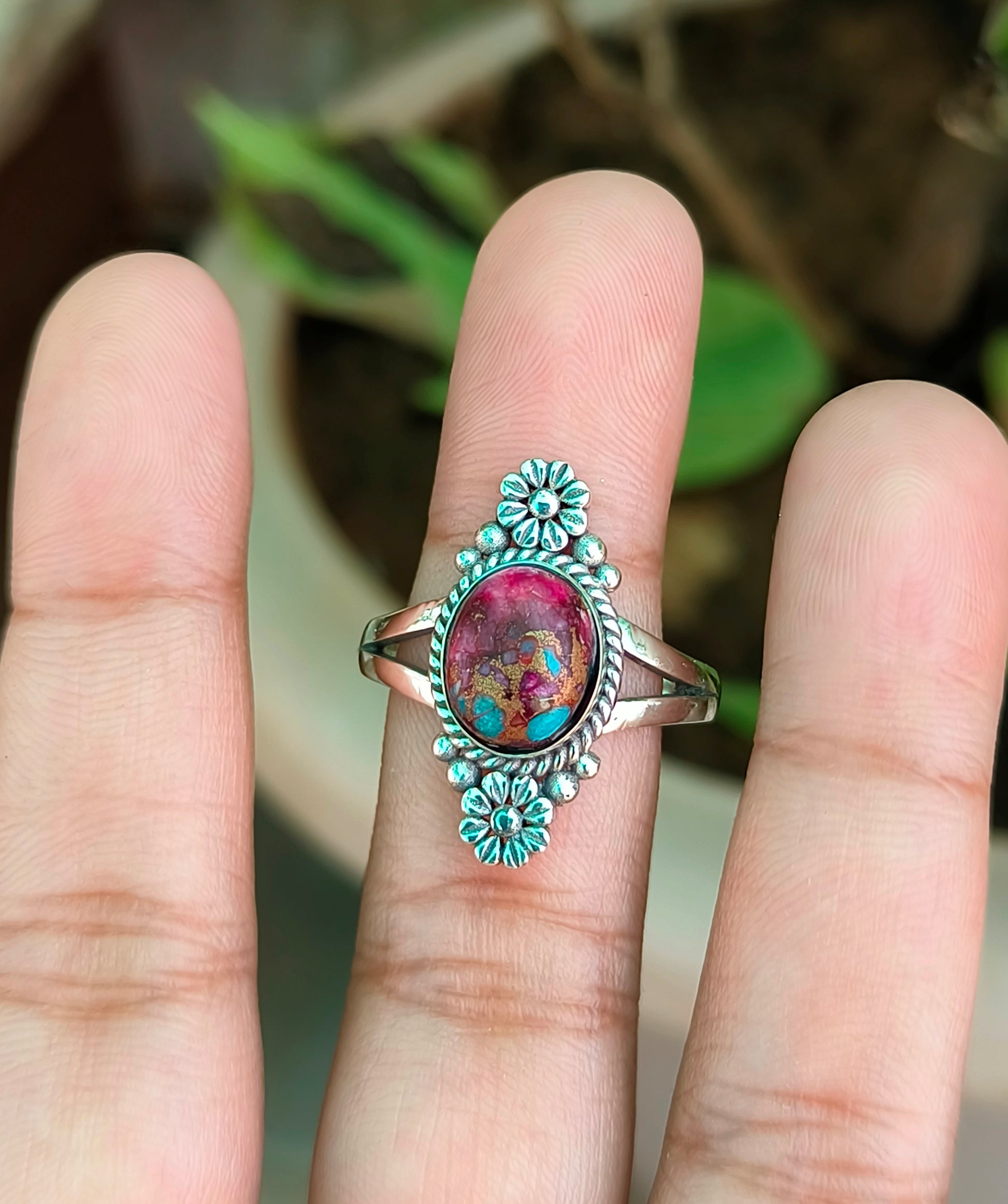 Purple Copper Turquoise Boho Ring - Elegant & Unique - SILVERFORESTAA
