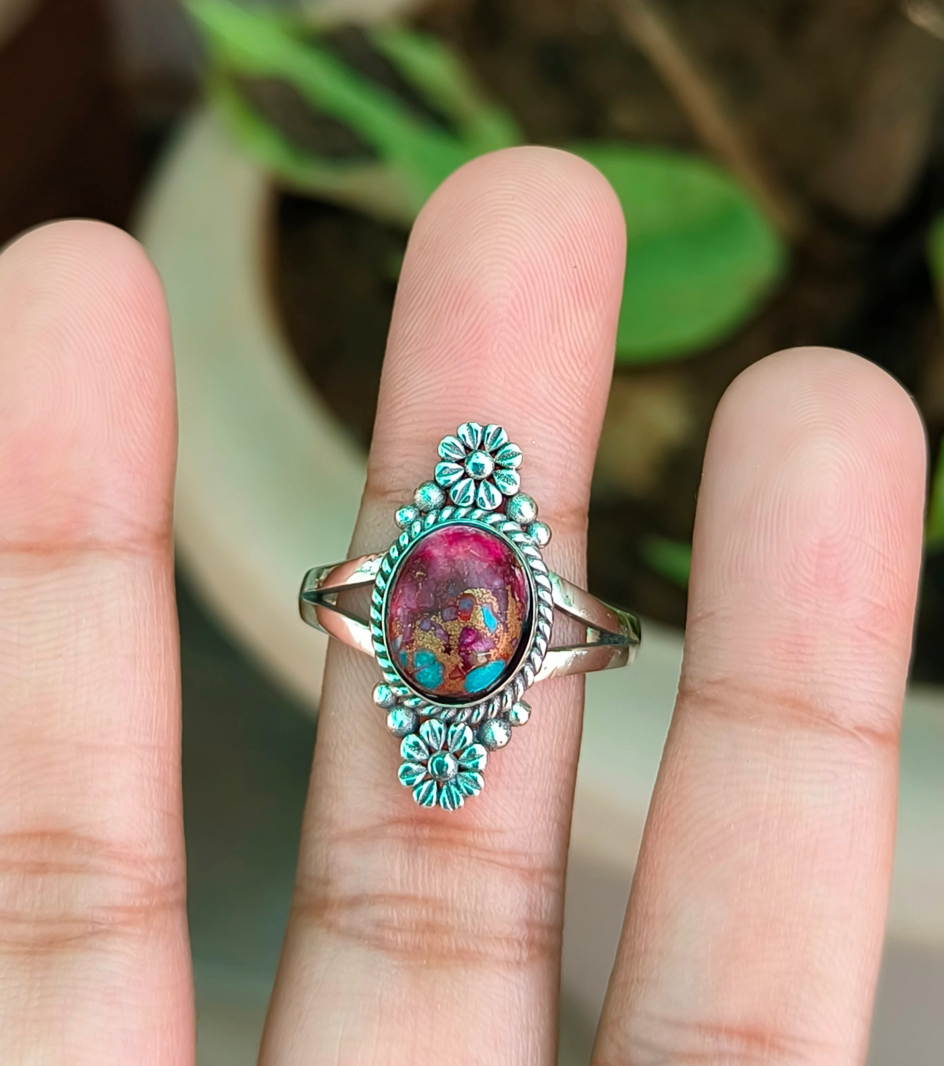 Purple Copper Turquoise Boho Ring - Elegant & Unique - SILVERFORESTAA