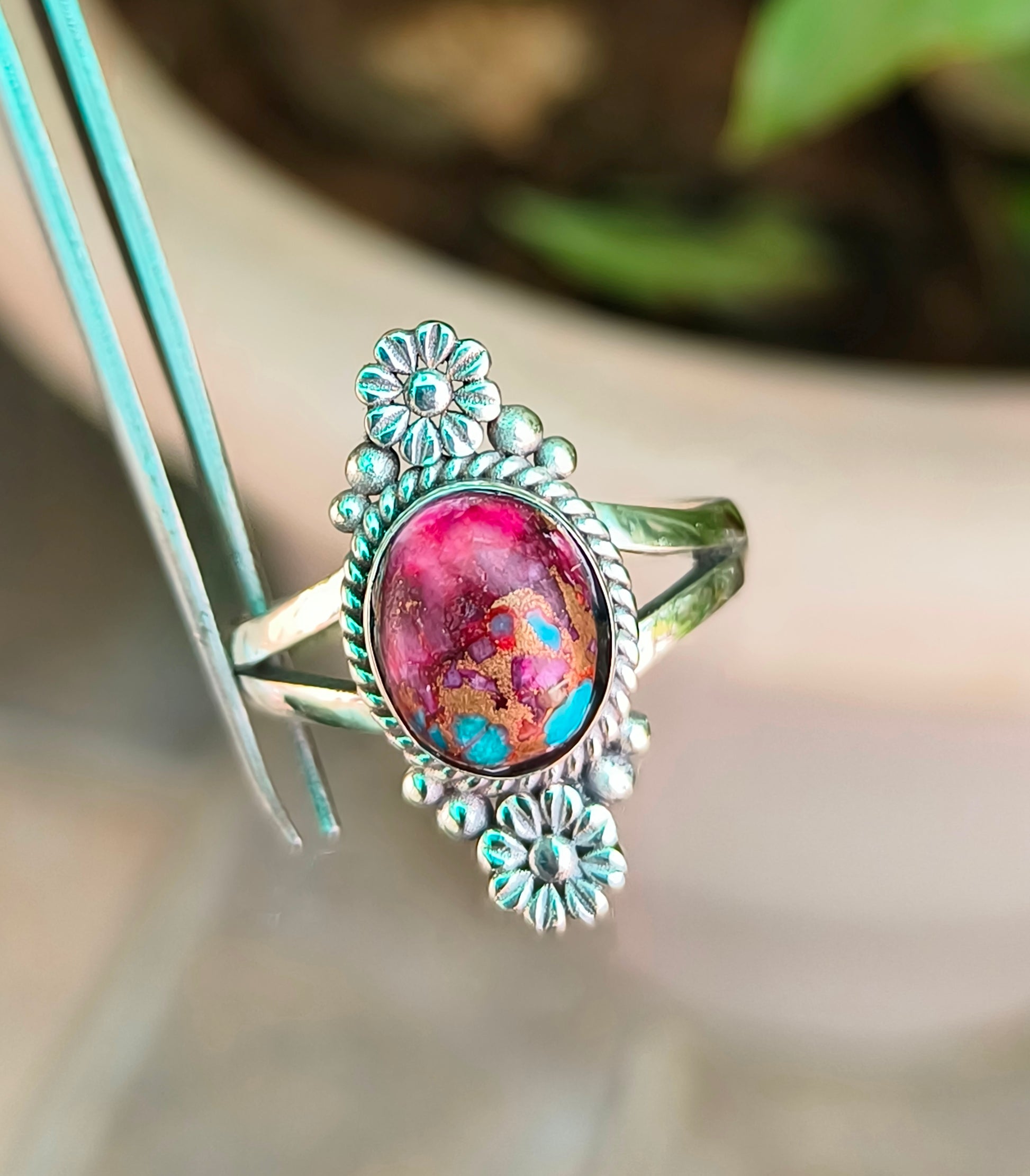 Purple Copper Turquoise Boho Ring - Elegant & Unique - SILVERFORESTAA
