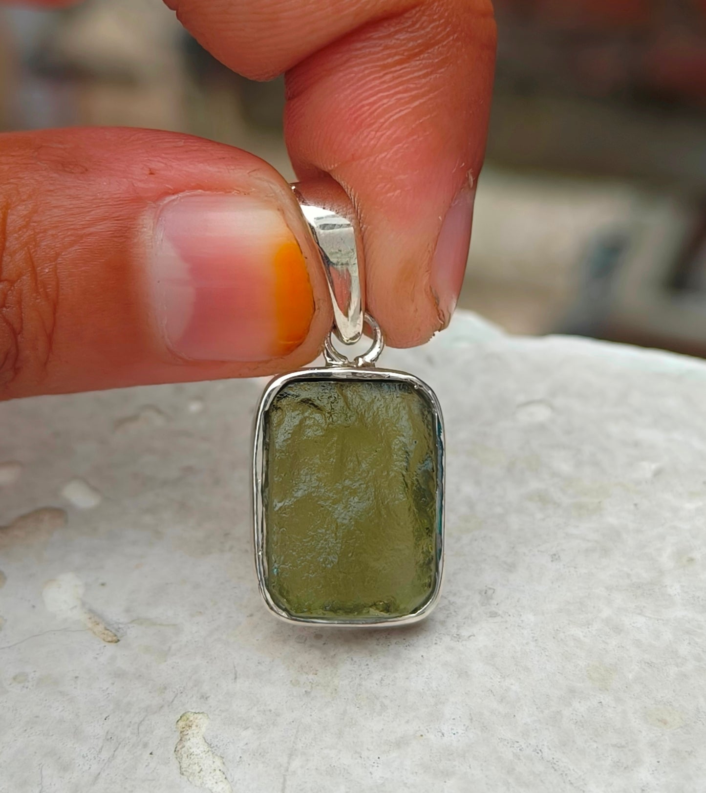 Rough Moldavite 925 Sterling Pendant | Natural Gemstone - SILVERFORESTAA