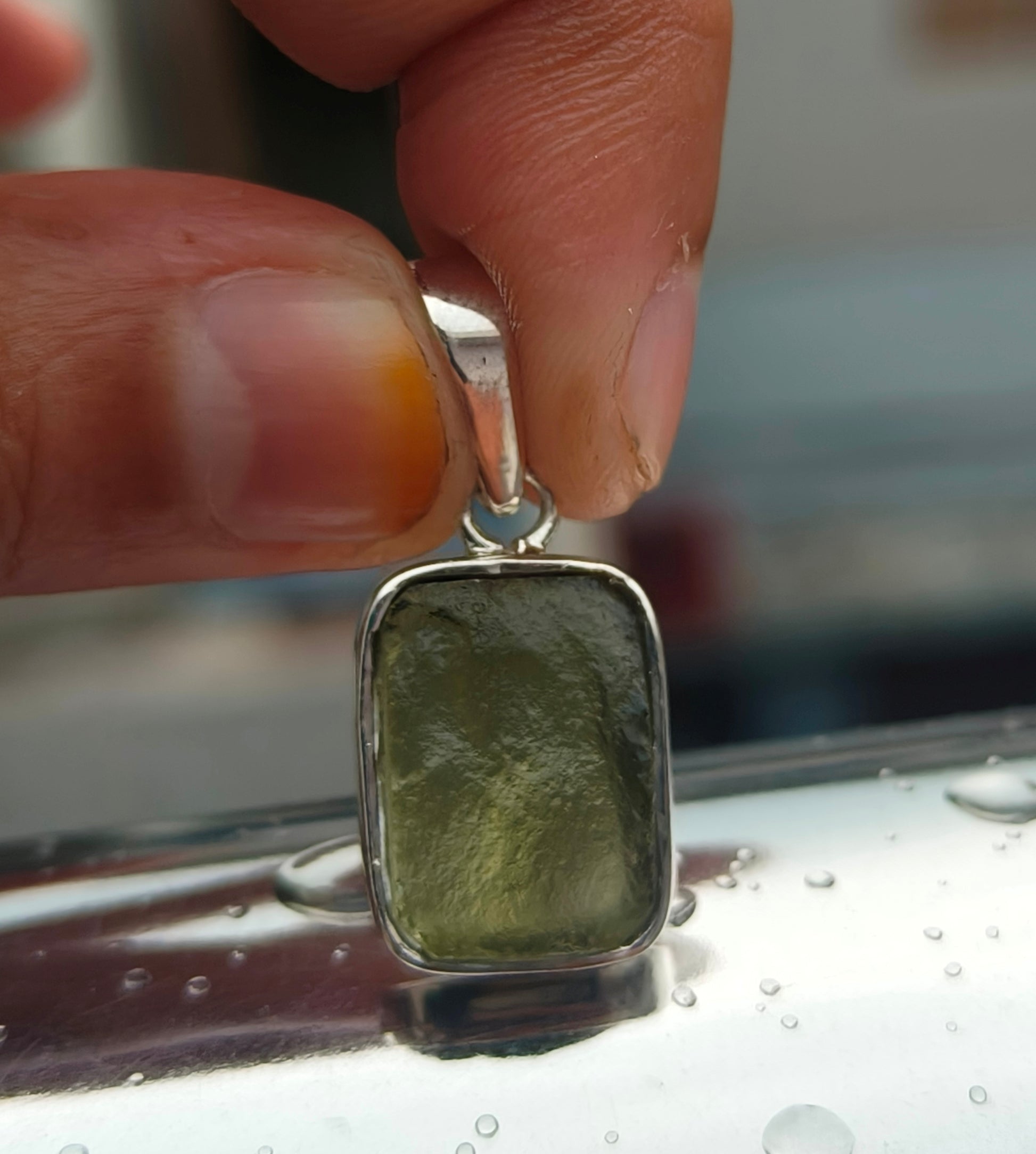 Rough Moldavite 925 Sterling Pendant | Natural Gemstone - SILVERFORESTAA
