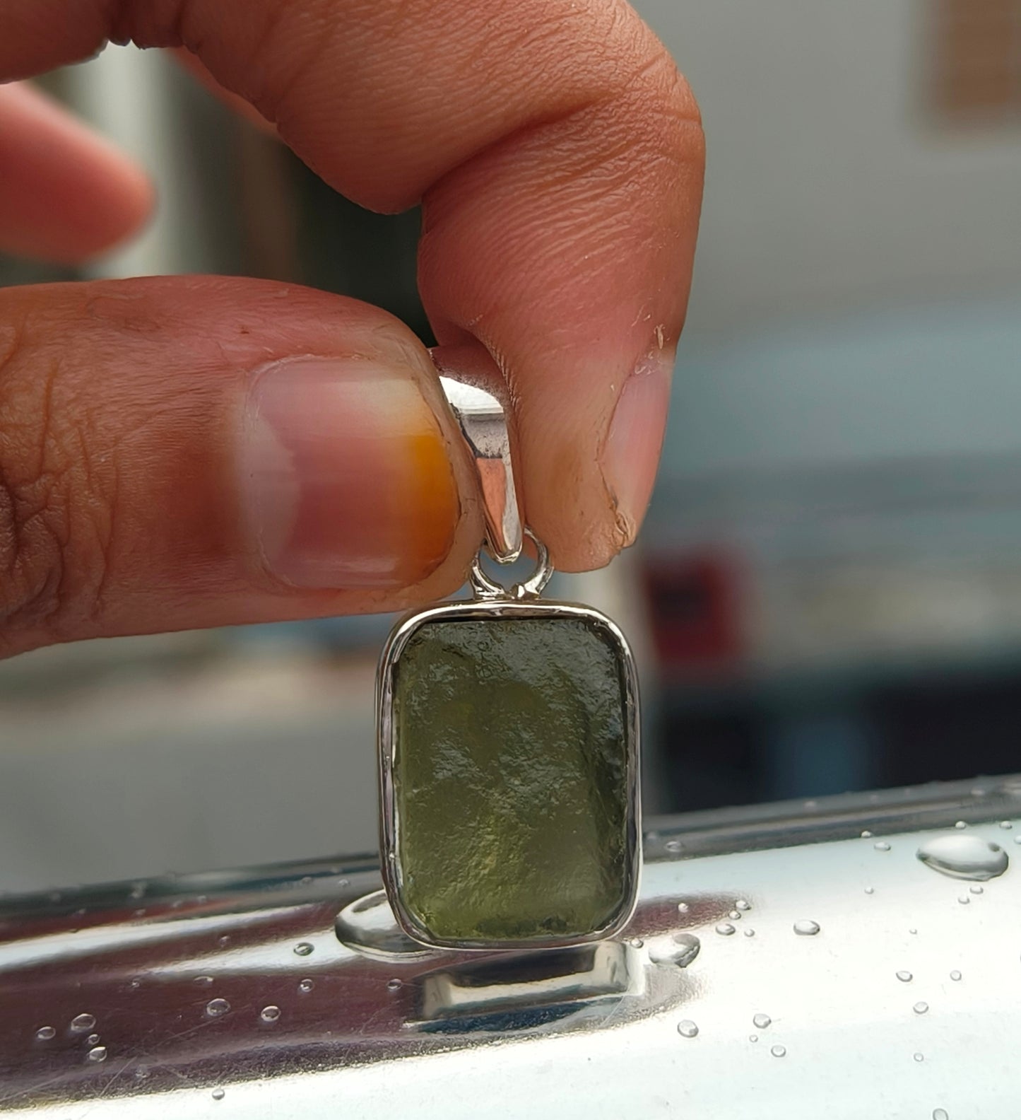 Rough Moldavite 925 Sterling Pendant | Natural Gemstone - SILVERFORESTAA