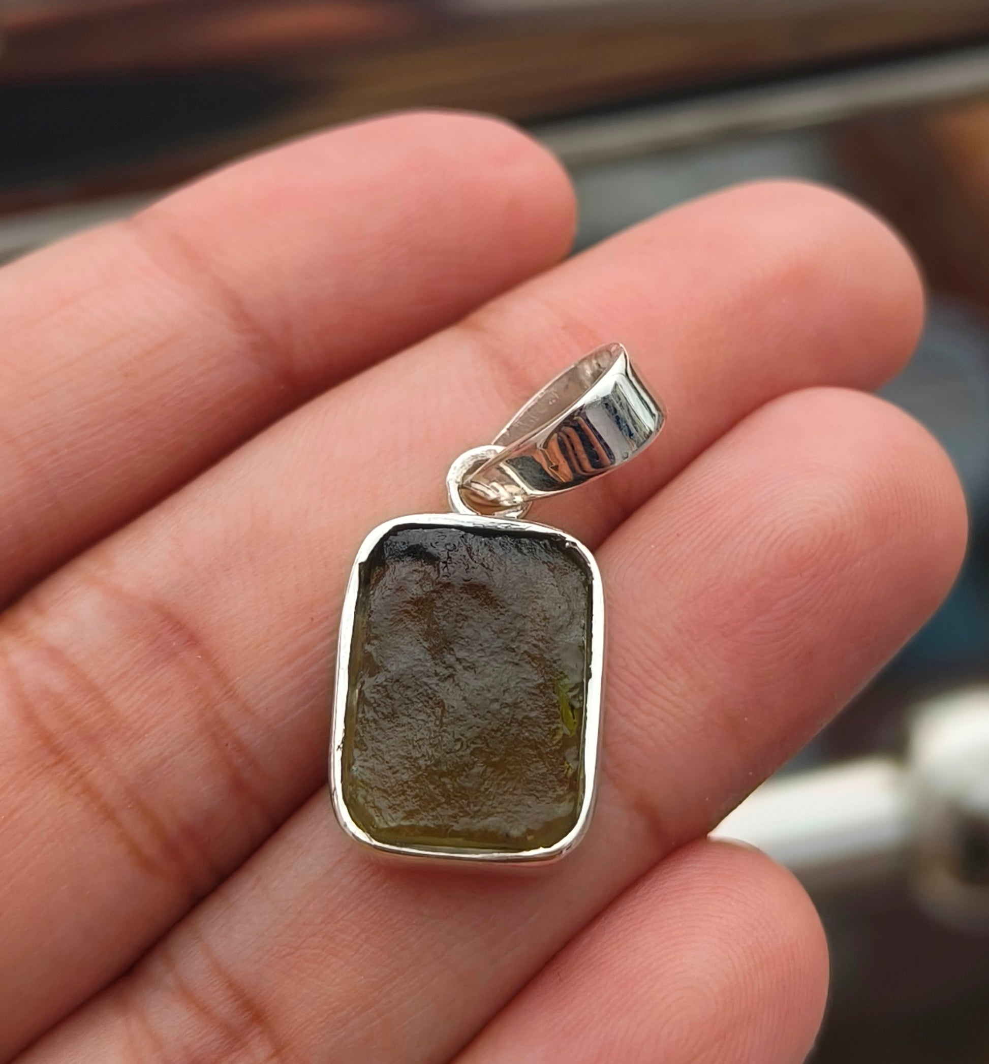Rough Moldavite 925 Sterling Pendant | Natural Gemstone - SILVERFORESTAA