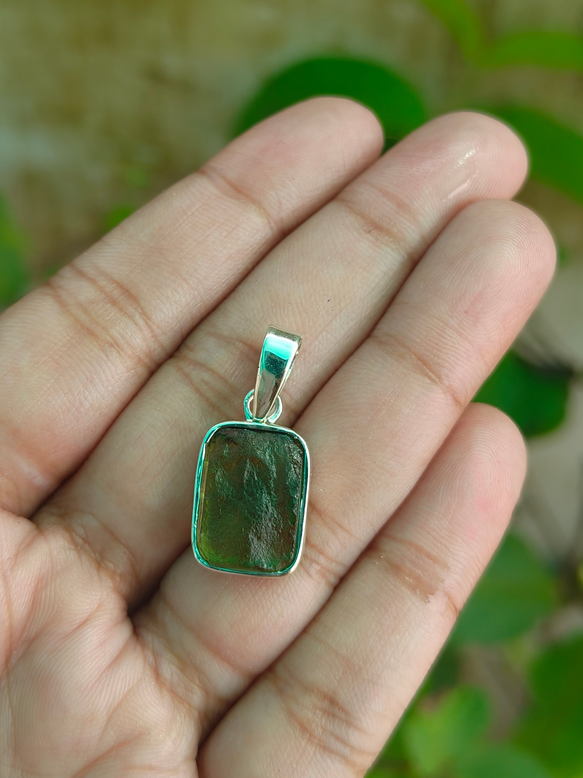 Rough Moldavite 925 Sterling Pendant | Natural Gemstone - SILVERFORESTAA