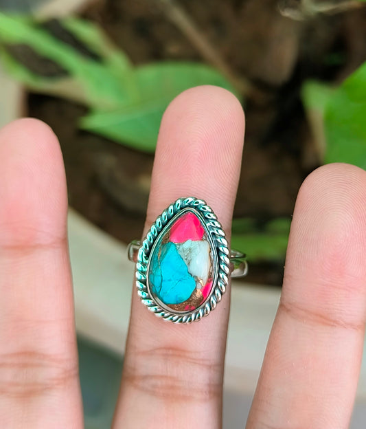 Artisan Cotton Candy Turquoise Ring in Pure Sterling Silver - SILVERFORESTAA
