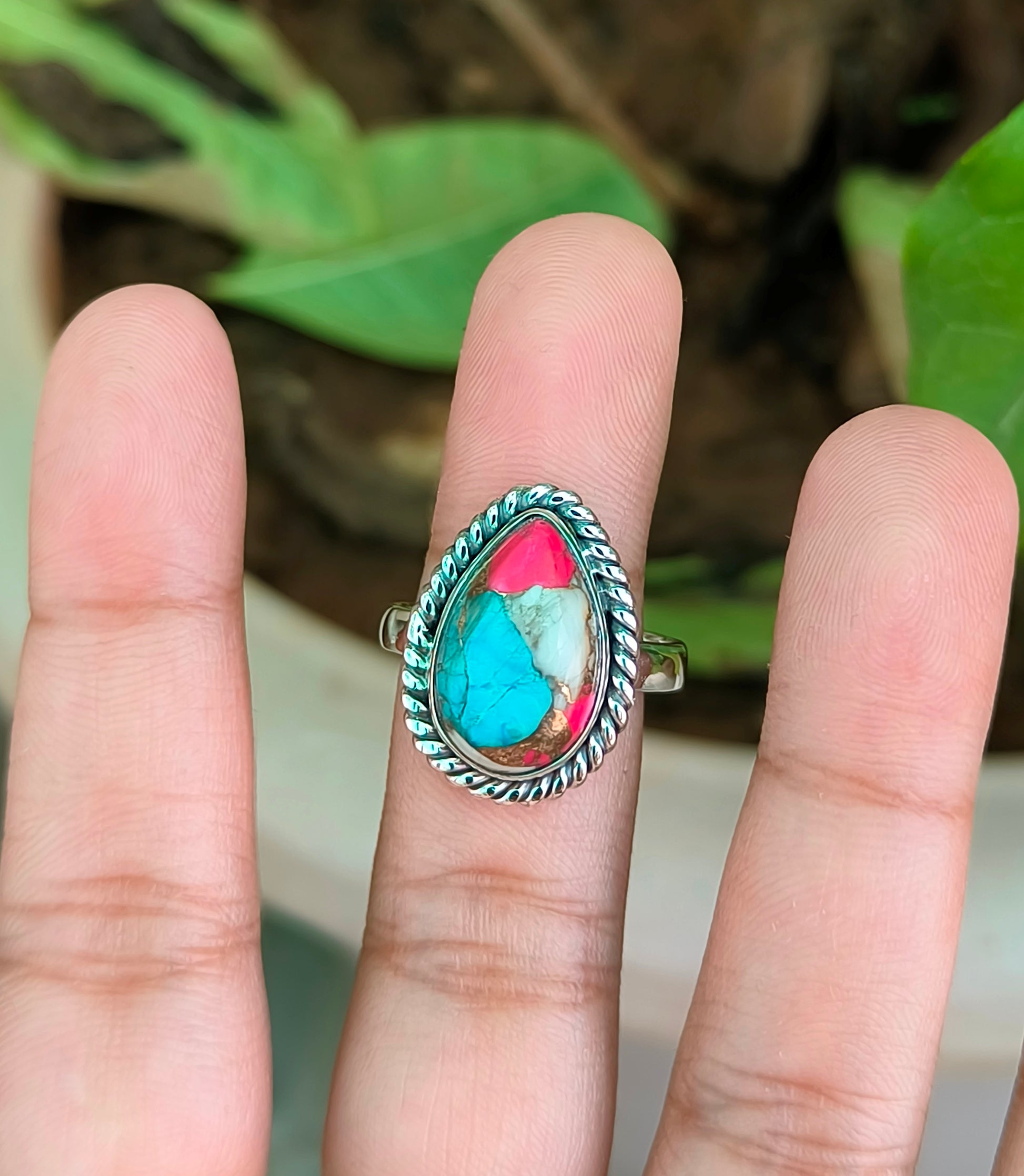 Artisan Cotton Candy Turquoise Ring in Pure Sterling Silver - SILVERFORESTAA
