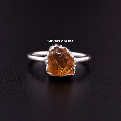Raw Citrine Gemstone Ring - SilverForestaa