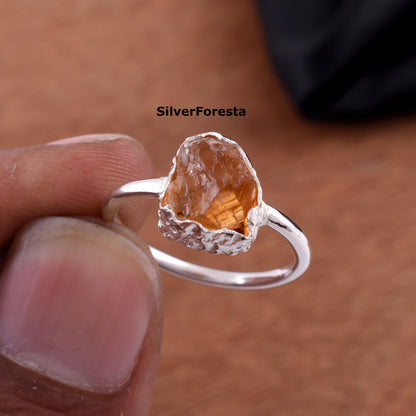 Raw Citrine Gemstone Ring - SilverForestaa