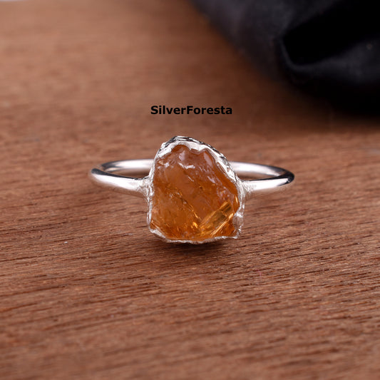 Raw Citrine Gemstone Ring - SilverForestaa