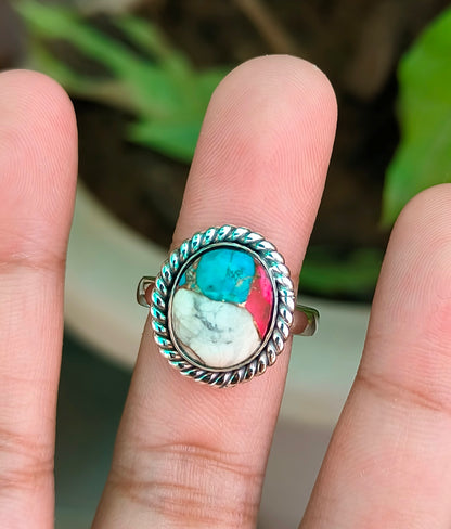 Artisan Aura – Cotton Candy Turquoise Boho Statement Ring - SILVERFORESTAA