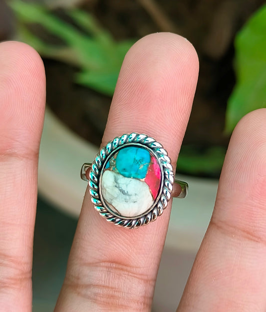 Artisan Aura – Cotton Candy Turquoise Boho Statement Ring - SILVERFORESTAA