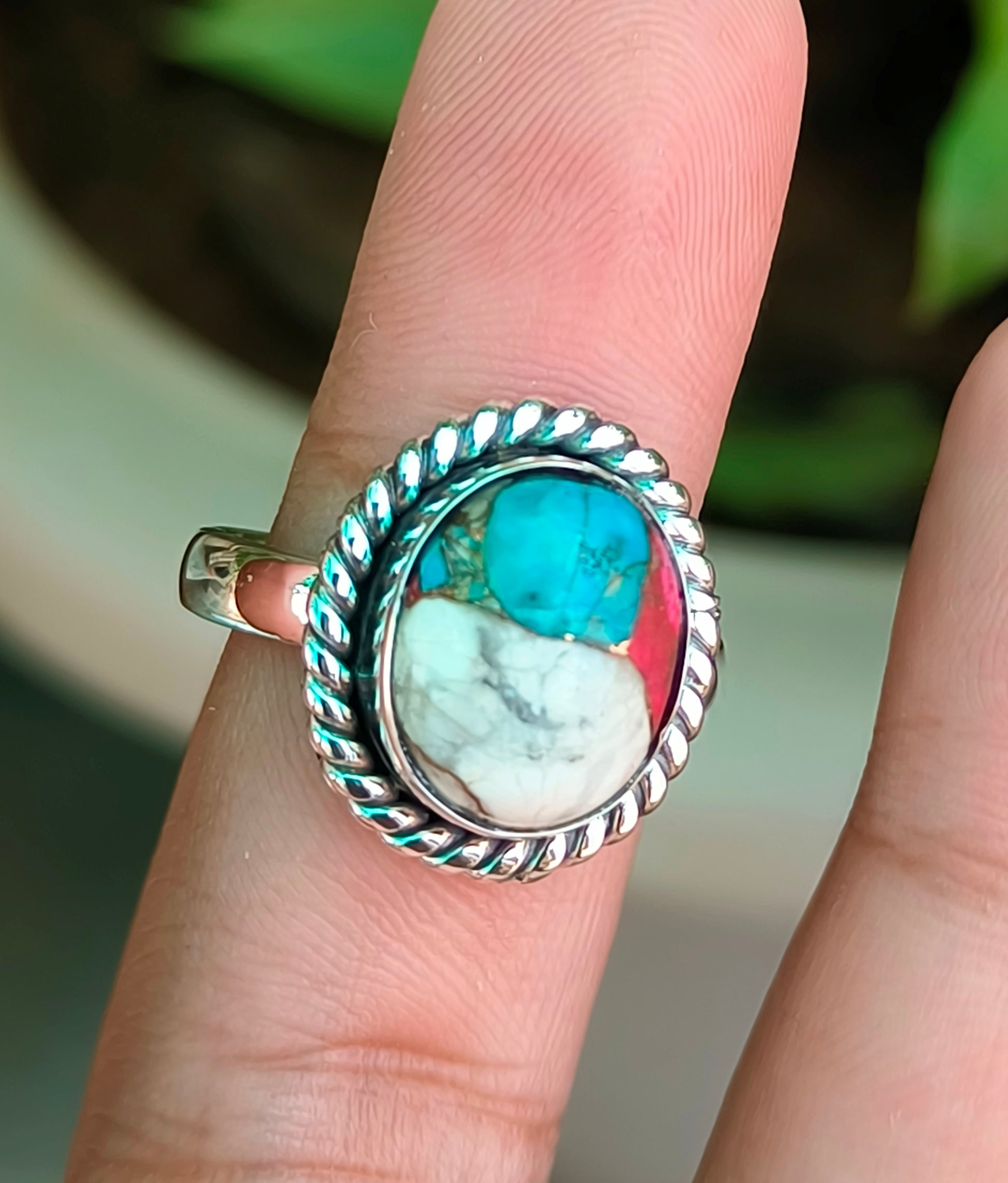 Artisan Aura – Cotton Candy Turquoise Boho Statement Ring - SILVERFORESTAA