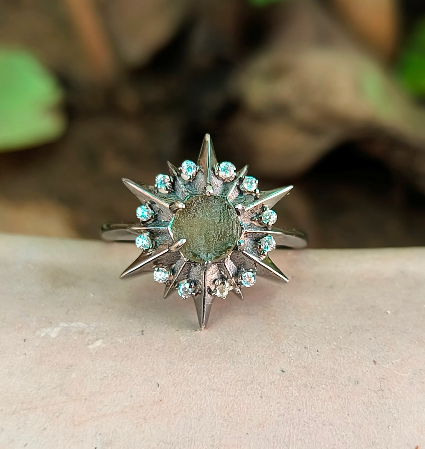 925 Sterling Silver Raw Moldavite Engagement Ring – Authentic Jewelry - SILVERFORESTAA
