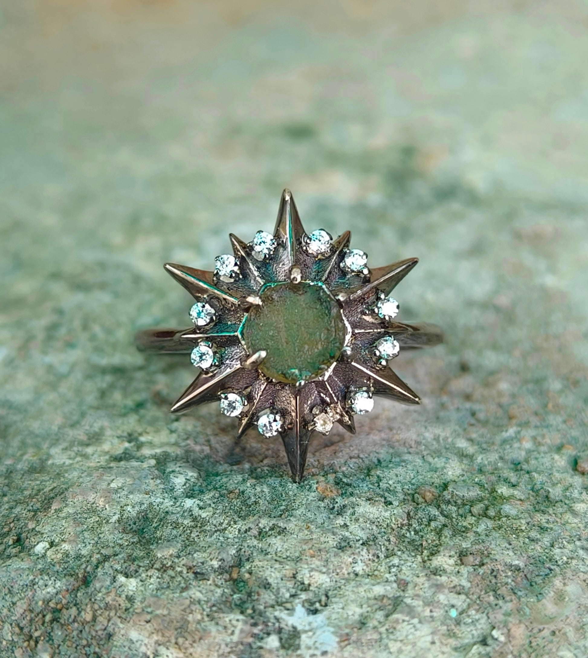 925 Sterling Silver Raw Moldavite Engagement Ring – Authentic Jewelry - SILVERFORESTAA