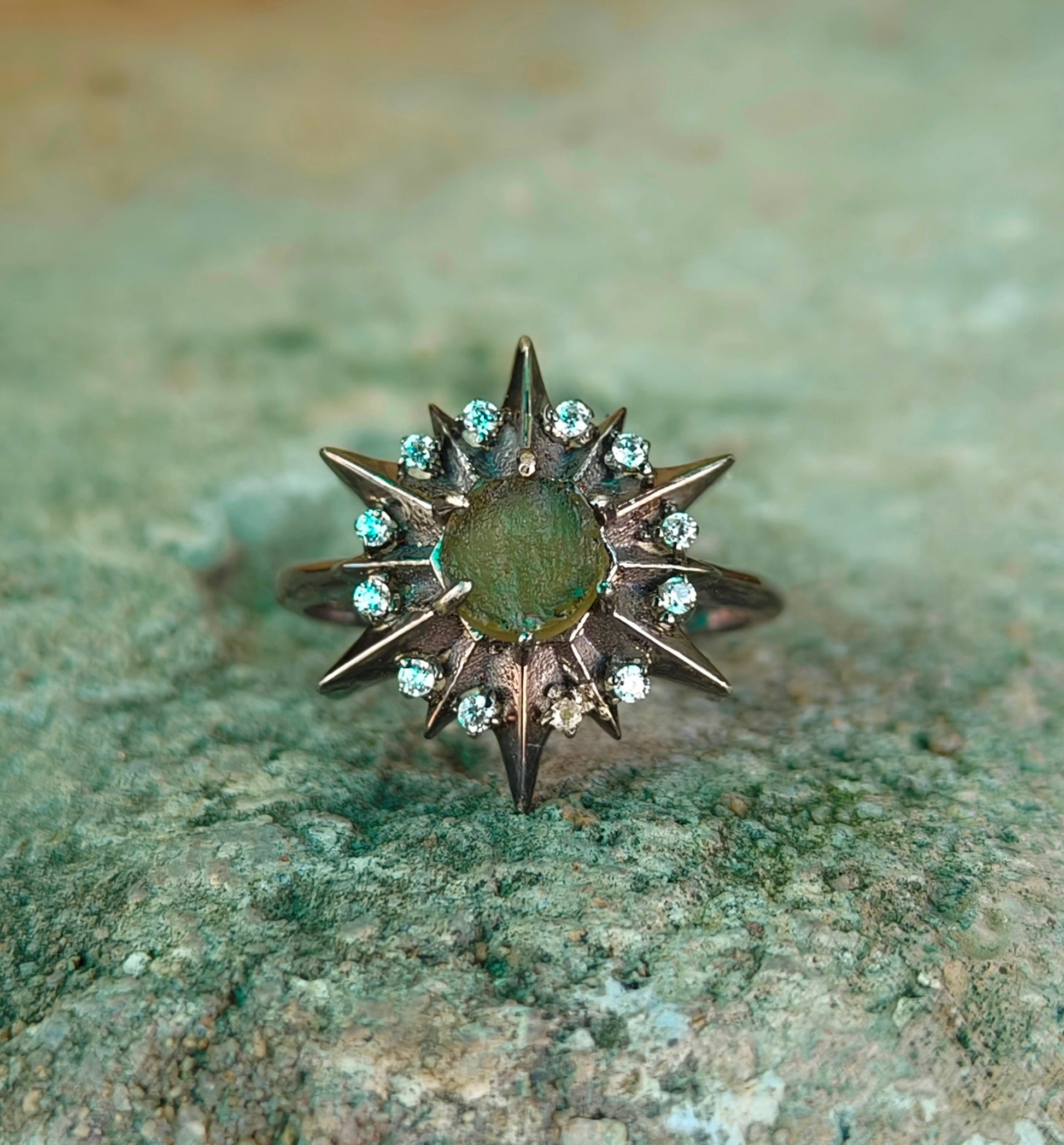 925 Sterling Silver Raw Moldavite Engagement Ring – Authentic Jewelry - SILVERFORESTAA