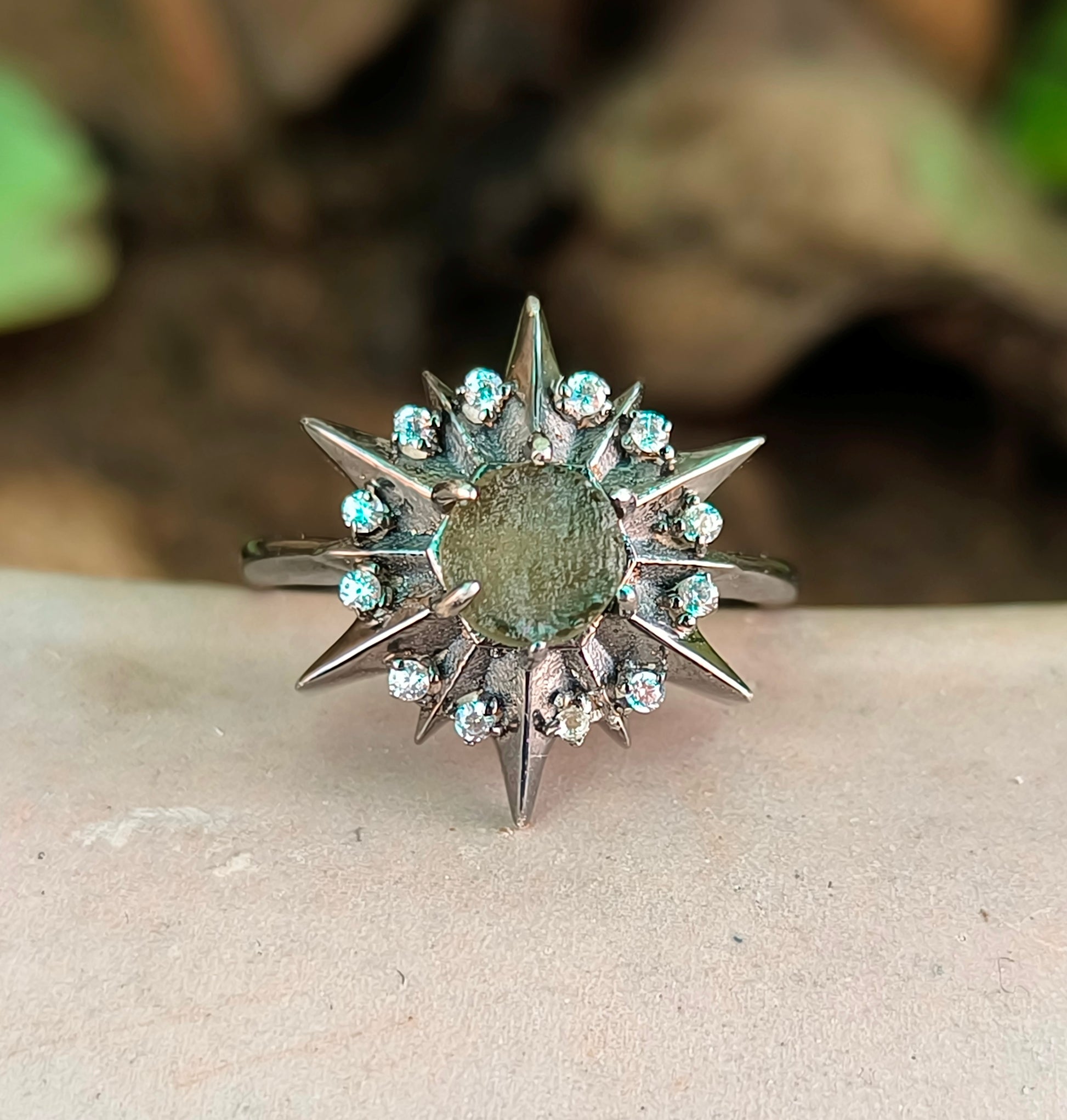 925 Sterling Silver Raw Moldavite Engagement Ring – Authentic Jewelry - SILVERFORESTAA