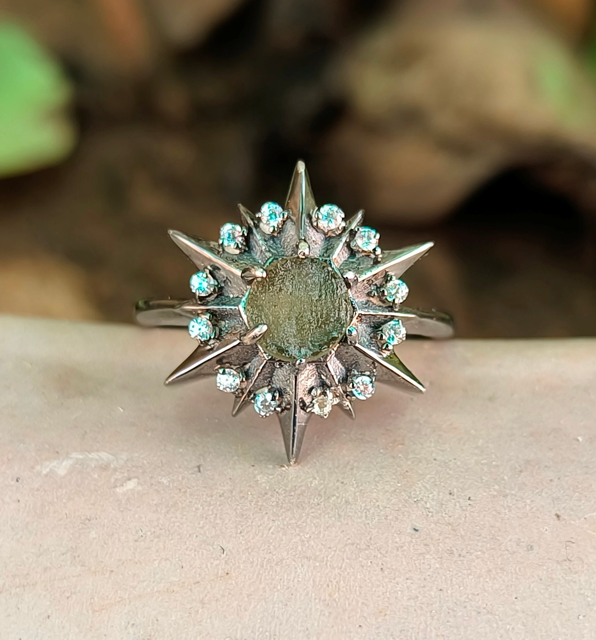 925 Sterling Silver Raw Moldavite Engagement Ring – Authentic Jewelry - SILVERFORESTAA