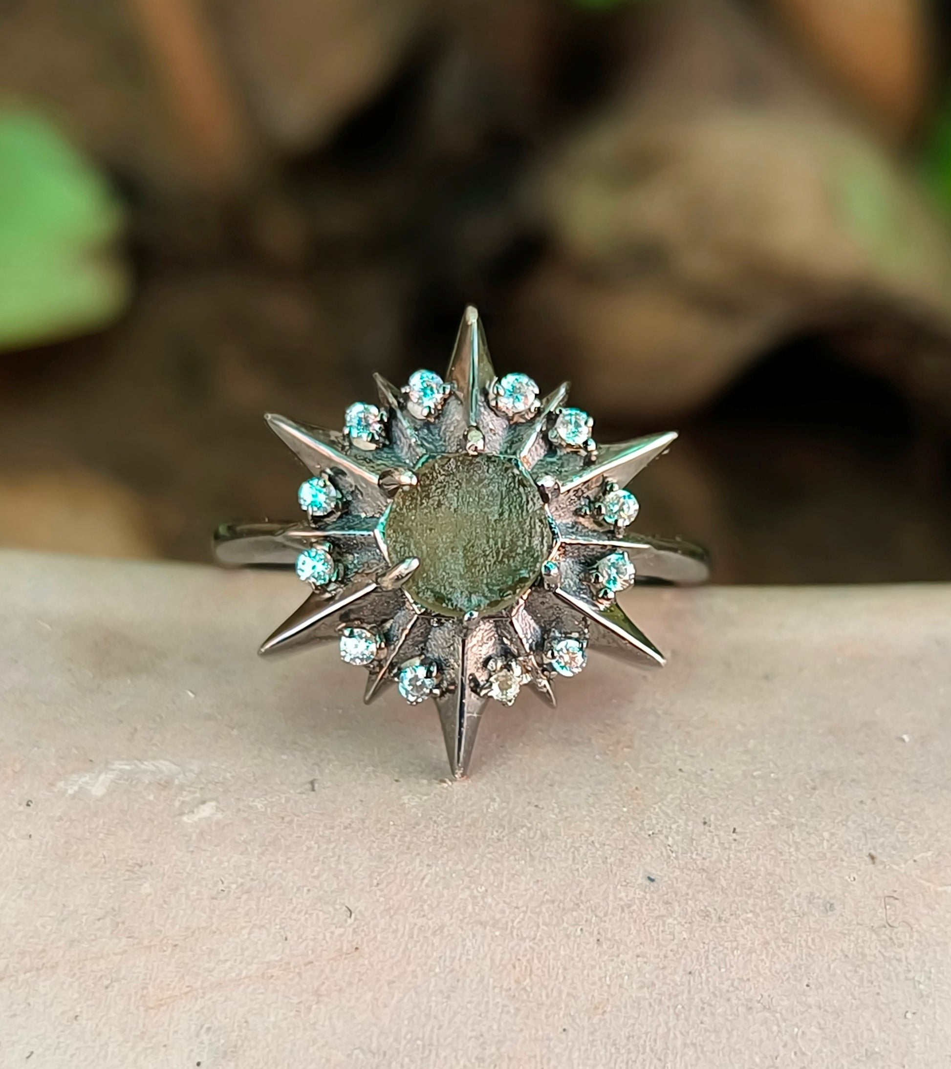 925 Sterling Silver Raw Moldavite Engagement Ring – Authentic Jewelry - SILVERFORESTAA