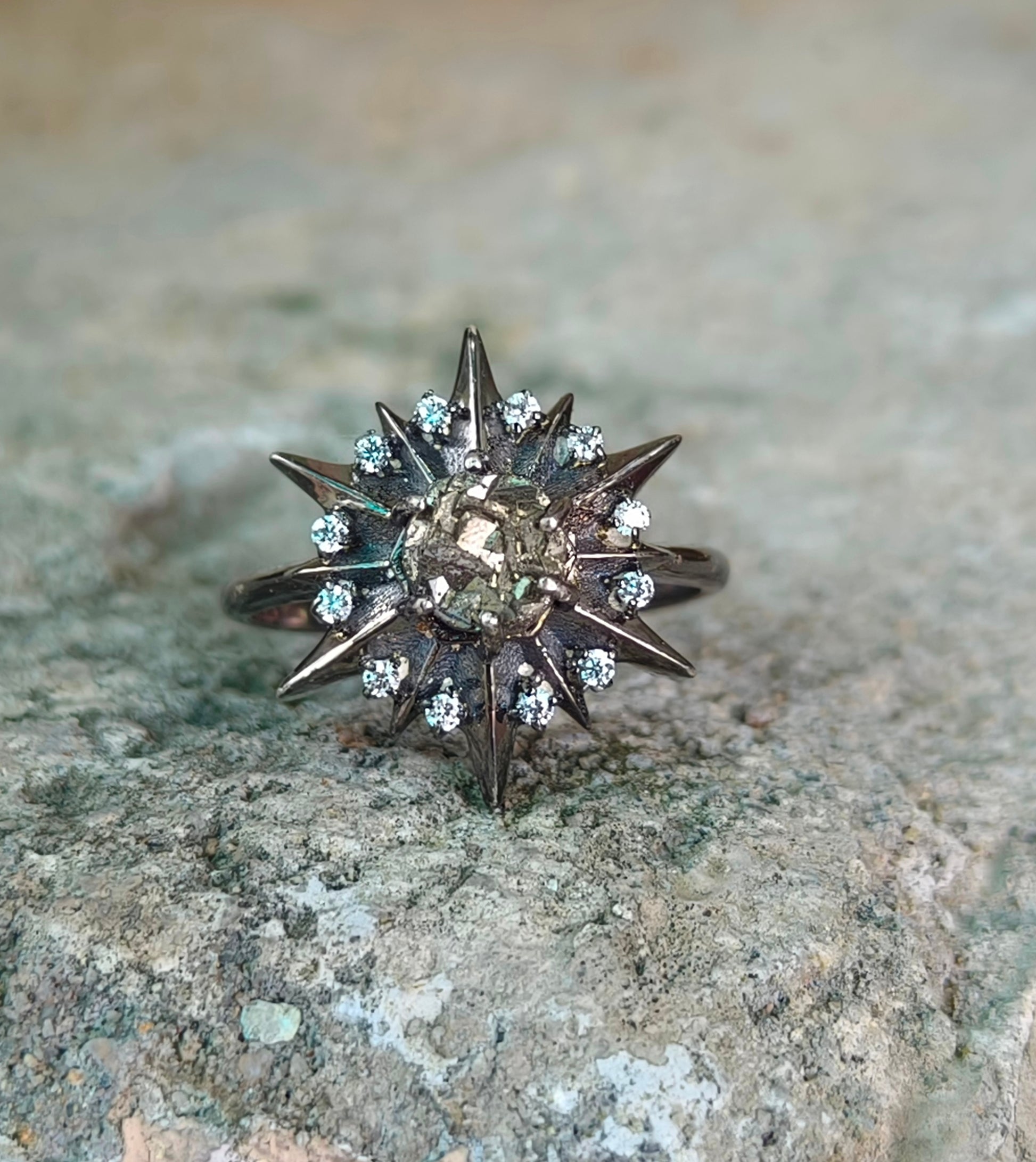 925 Sterling Silver Raw Pyrite Minimalist Ring | SilverForestaa Jewelry - SILVERFORESTAA
