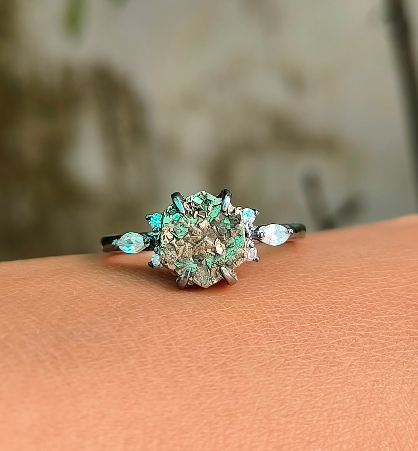 Women’s Pyrite Gemstone Ring in 925 Sterling Silver Minimalist Style - SILVERFORESTAA