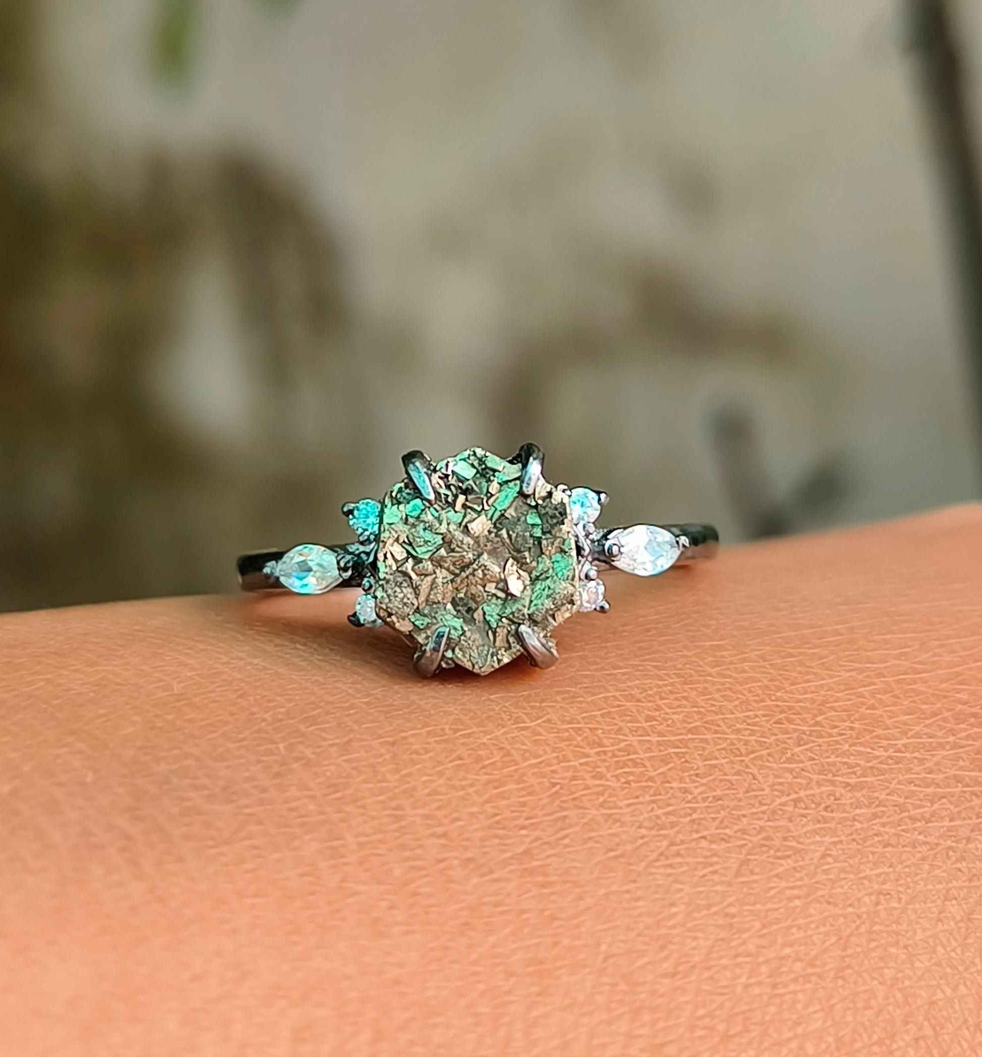 Women’s Pyrite Gemstone Ring in 925 Sterling Silver Minimalist Style - SILVERFORESTAA