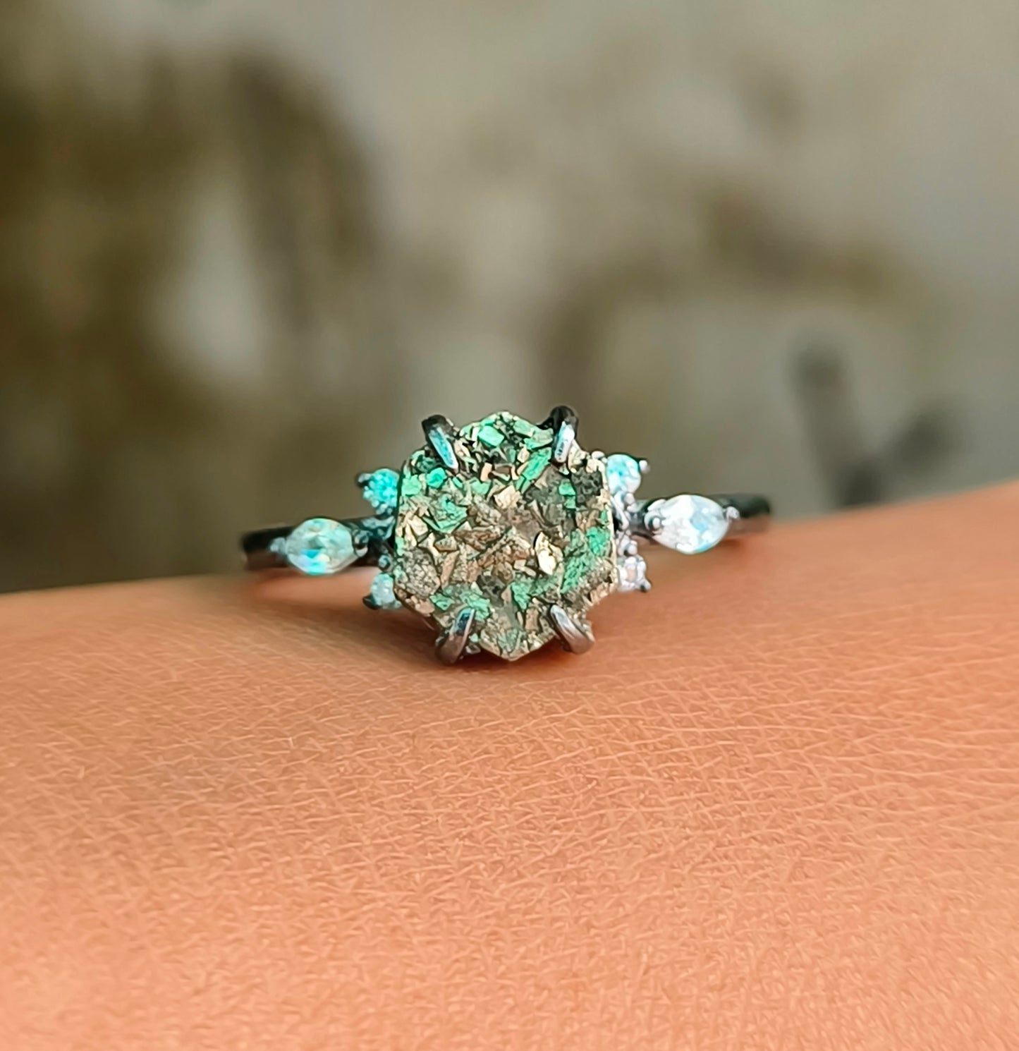 Women’s Pyrite Gemstone Ring in 925 Sterling Silver Minimalist Style - SILVERFORESTAA