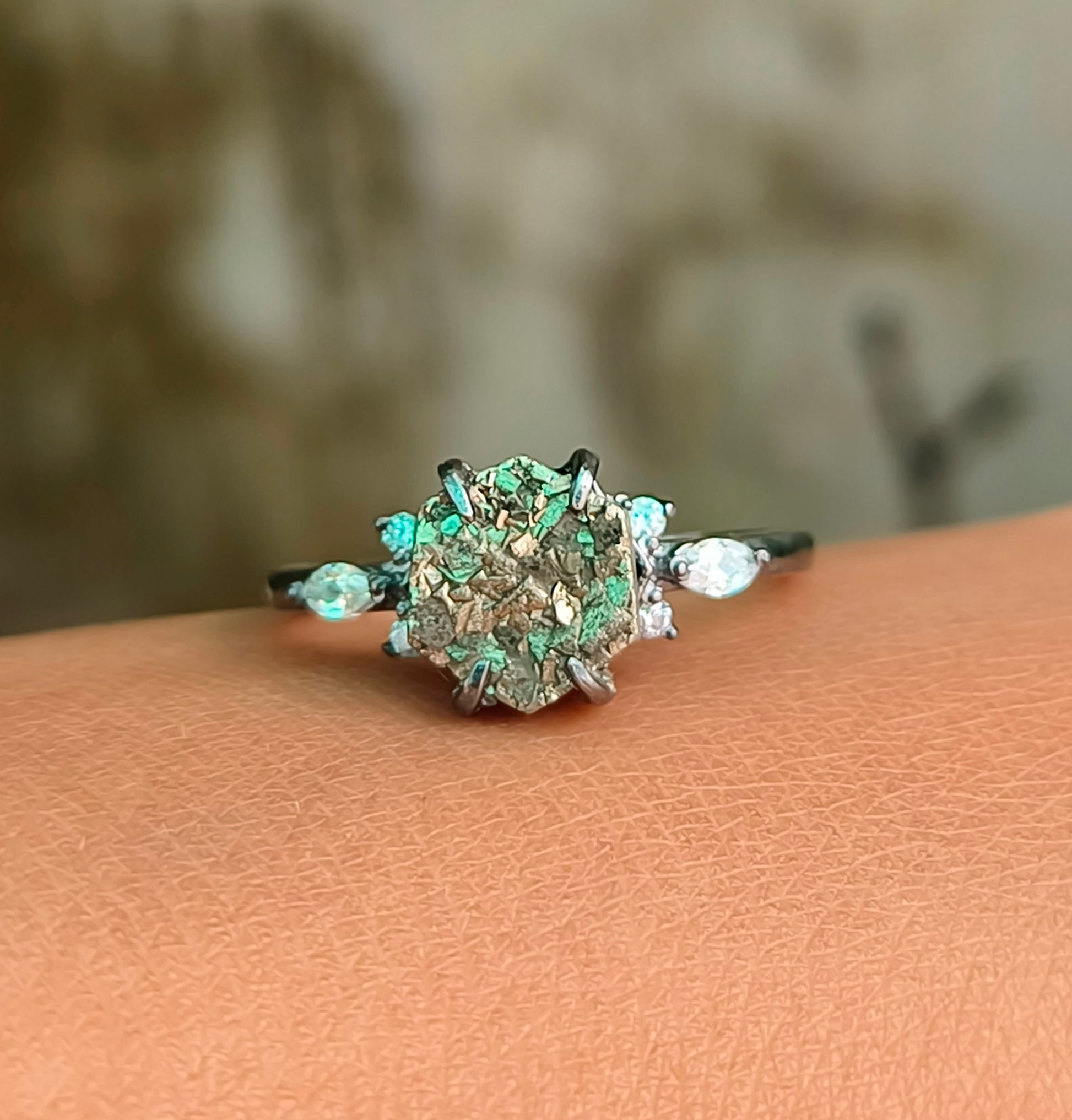Women’s Pyrite Gemstone Ring in 925 Sterling Silver Minimalist Style - SILVERFORESTAA