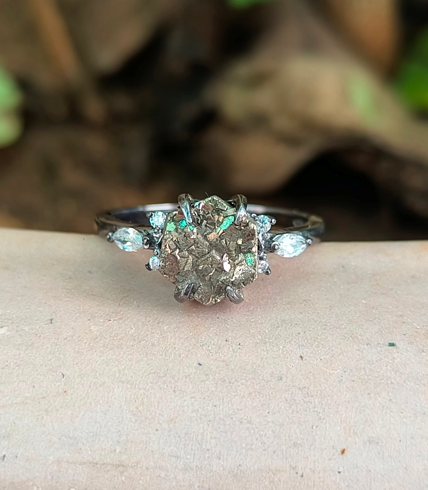 Women’s Pyrite Gemstone Ring in 925 Sterling Silver Minimalist Style - SILVERFORESTAA
