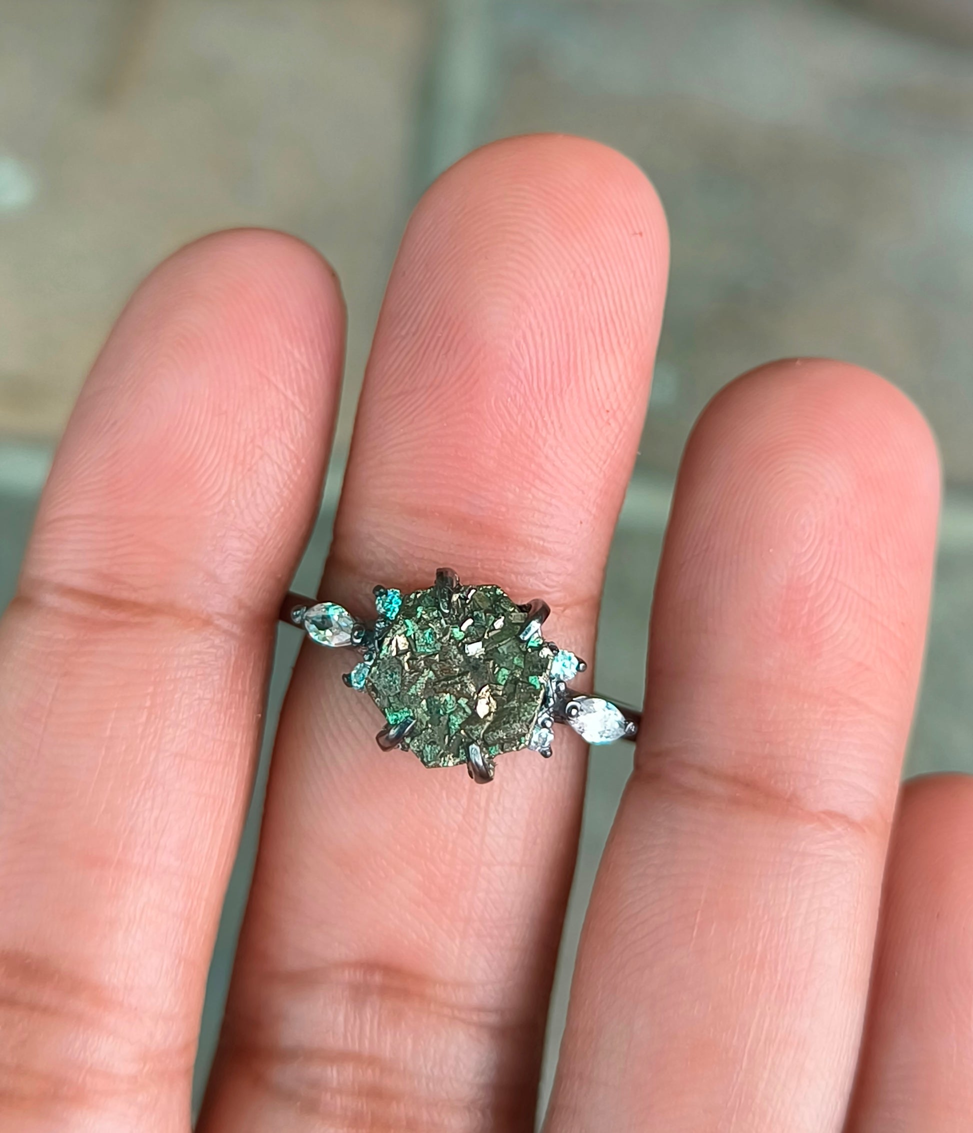 Women’s Pyrite Gemstone Ring in 925 Sterling Silver Minimalist Style - SILVERFORESTAA