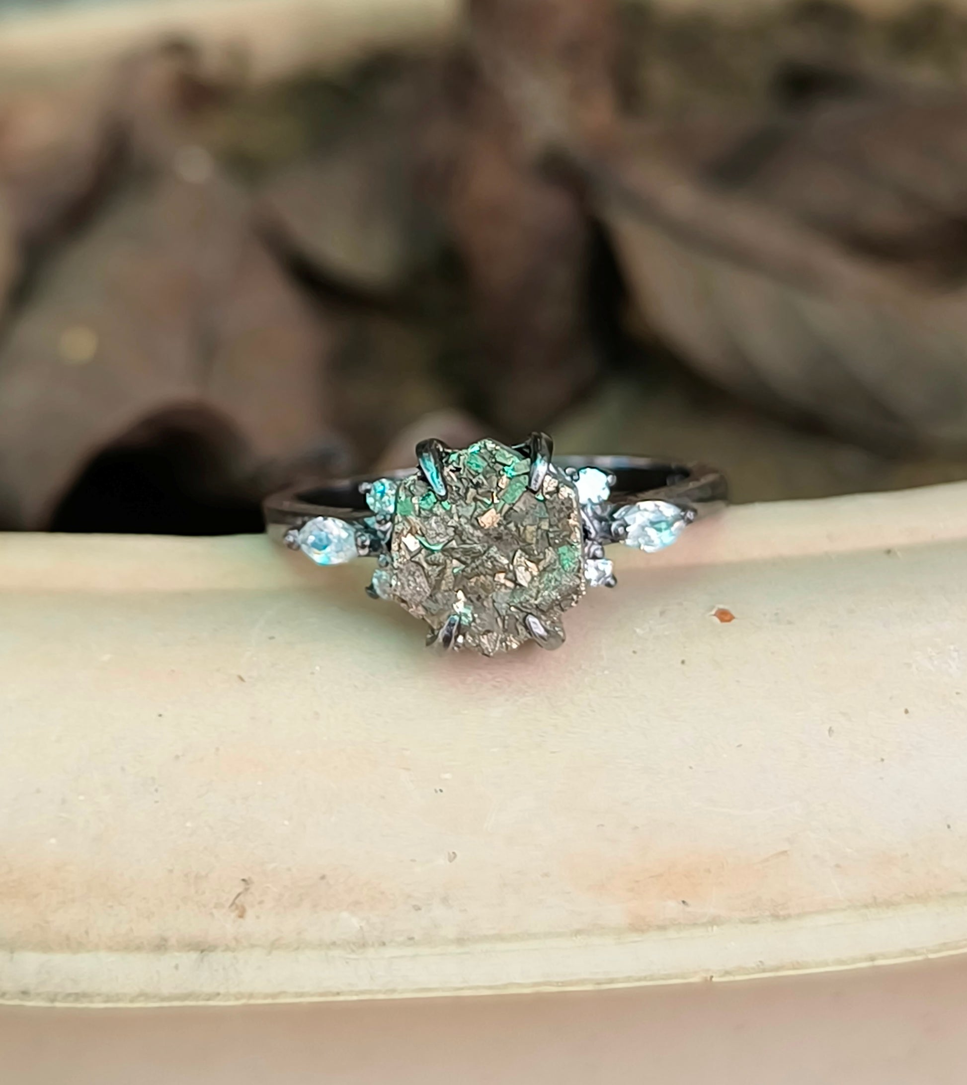 Women’s Pyrite Gemstone Ring in 925 Sterling Silver Minimalist Style - SILVERFORESTAA
