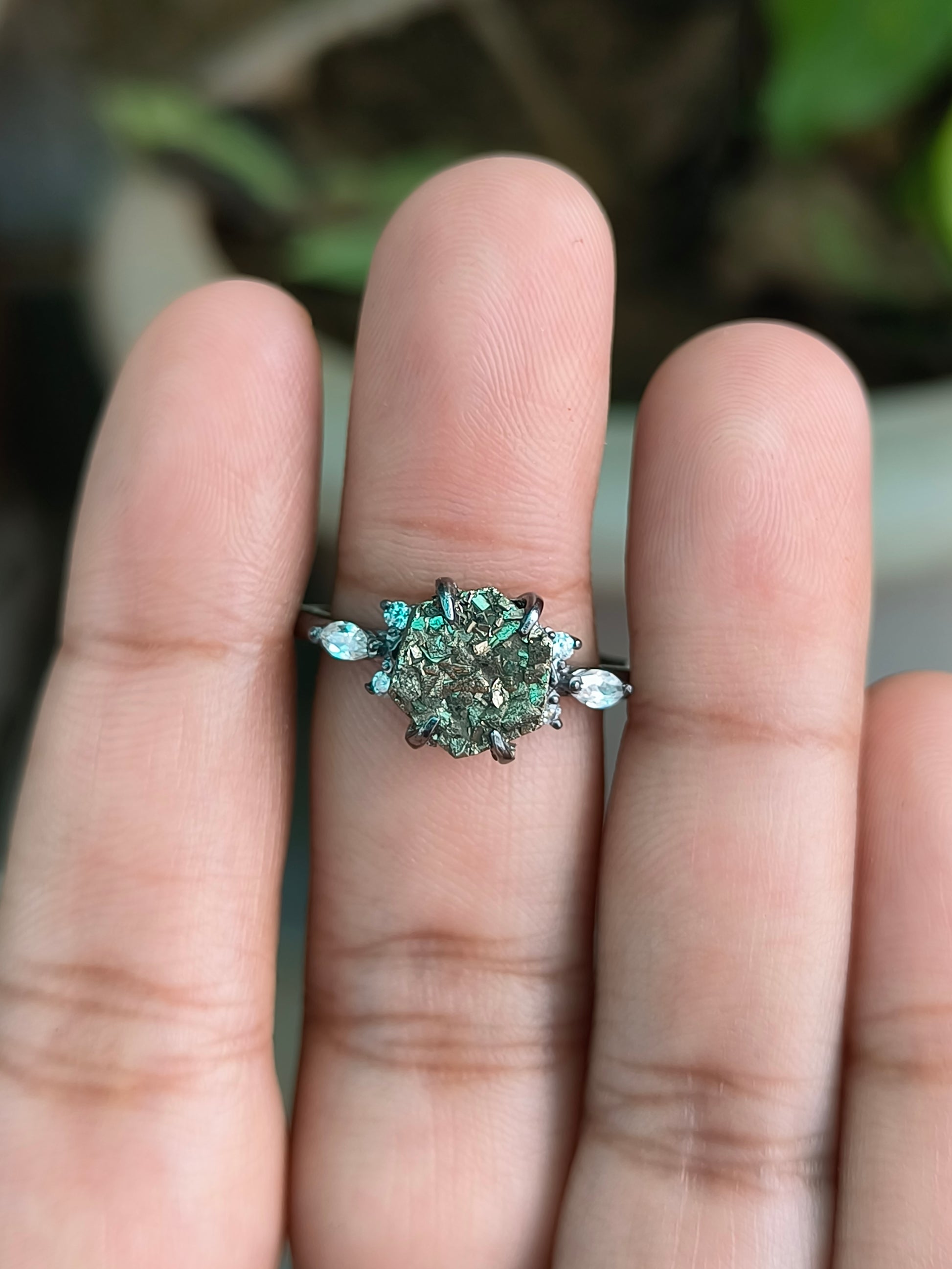 Women’s Pyrite Gemstone Ring in 925 Sterling Silver Minimalist Style - SILVERFORESTAA