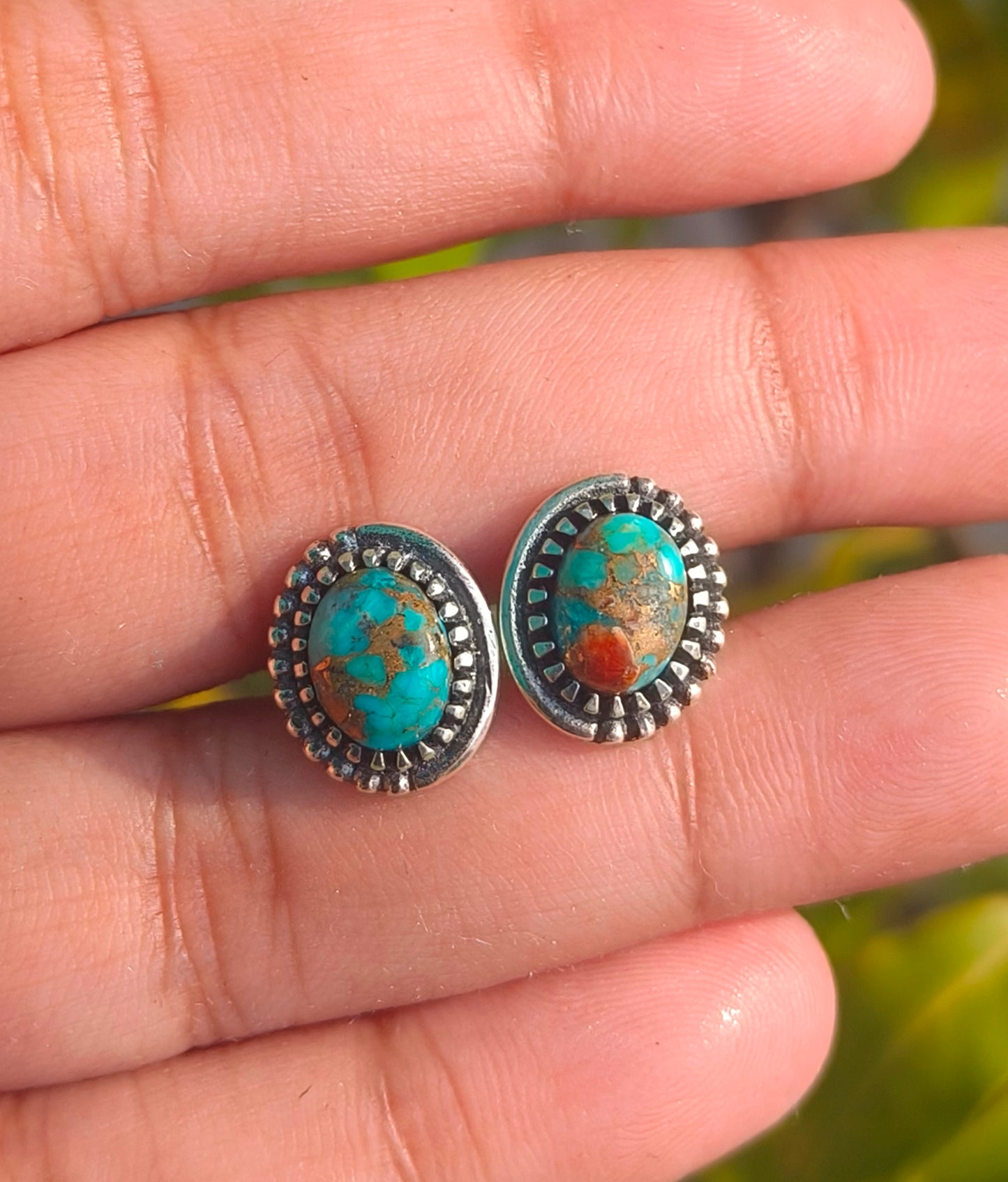 Oyster Turquoise Silver Stud Earrings | Gift for Girlfriend