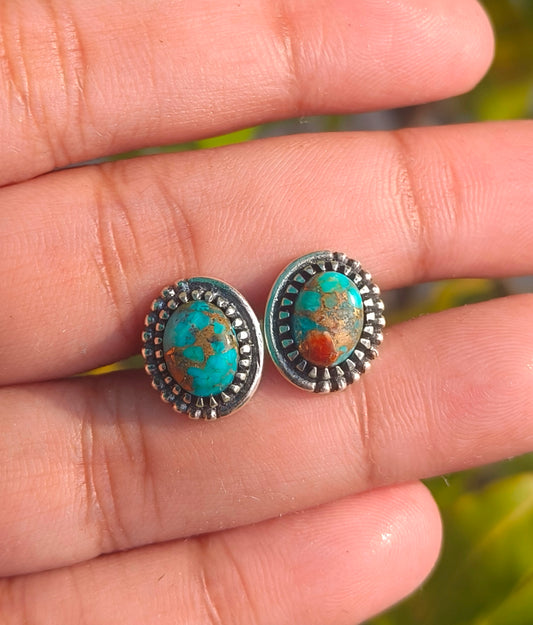 Oyster Turquoise Silver Stud Earrings | Gift for Girlfriend