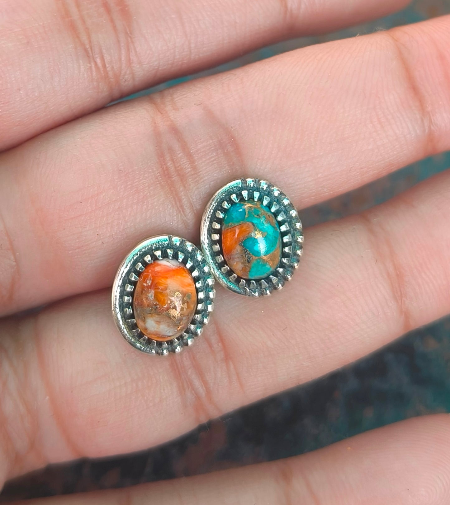 Oyster Turquoise Silver Stud Earrings | Gift for Girlfriend