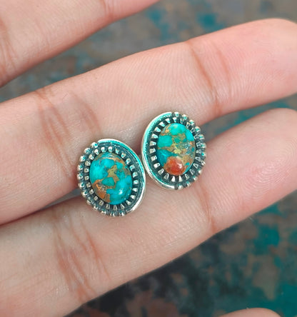 Oyster Turquoise Silver Stud Earrings | Gift for Girlfriend