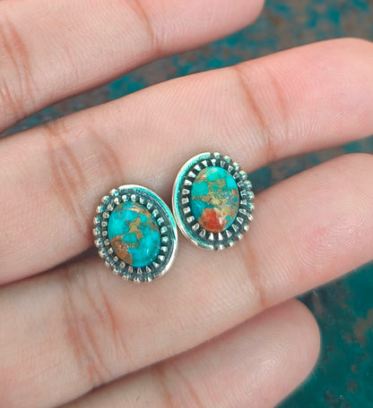 Oyster Turquoise Silver Stud Earrings | Gift for Girlfriend