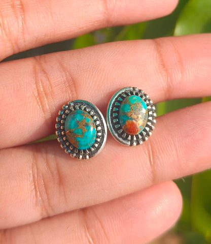 Oyster Turquoise Silver Stud Earrings | Gift for Girlfriend