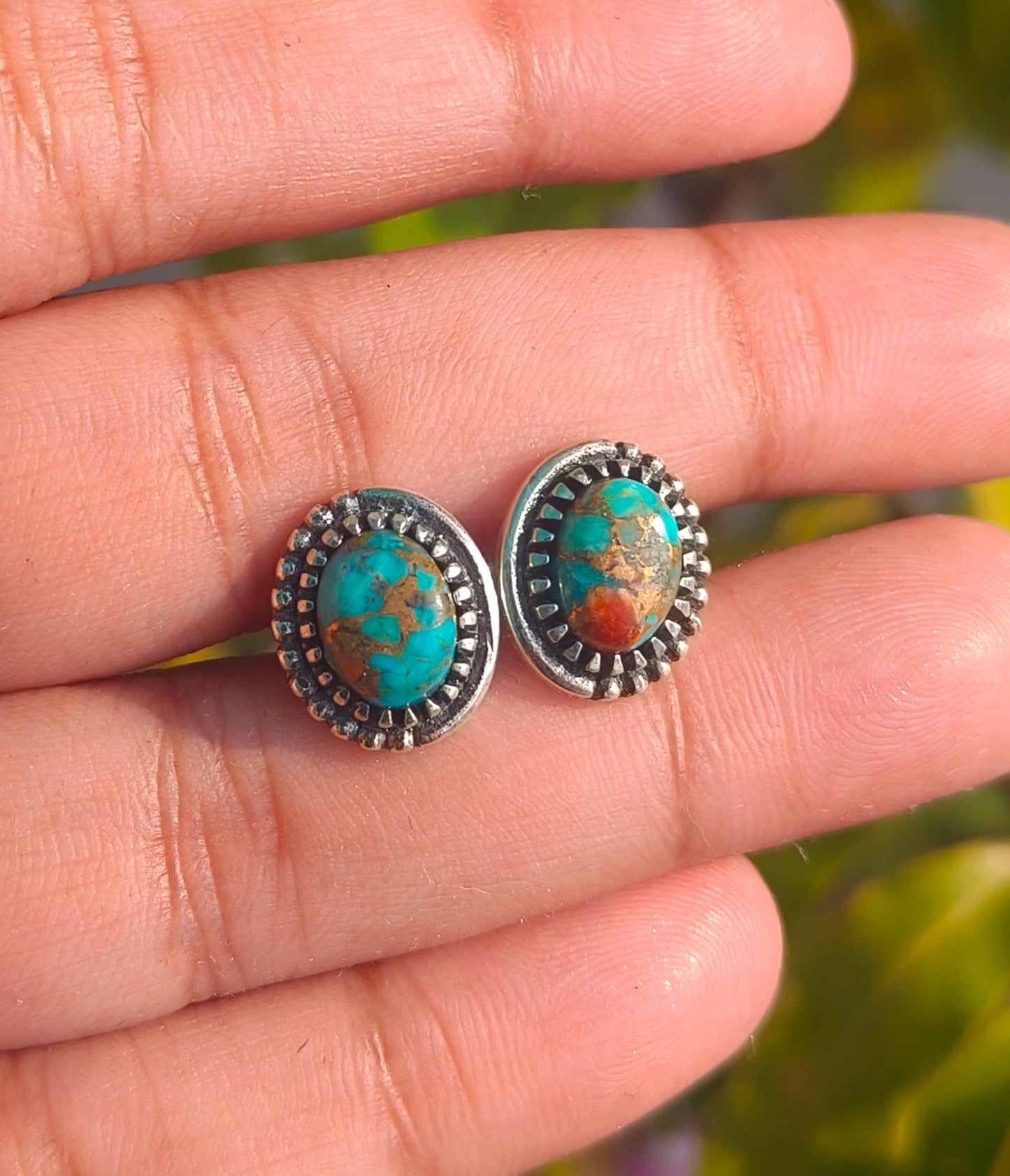 Oyster Turquoise Silver Stud Earrings | Gift for Girlfriend