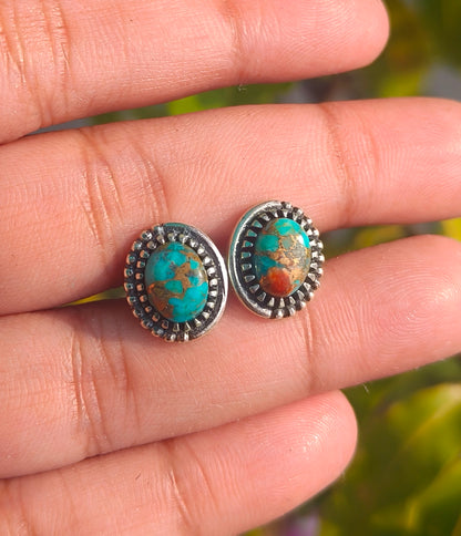 Oyster Turquoise Silver Stud Earrings | Gift for Girlfriend