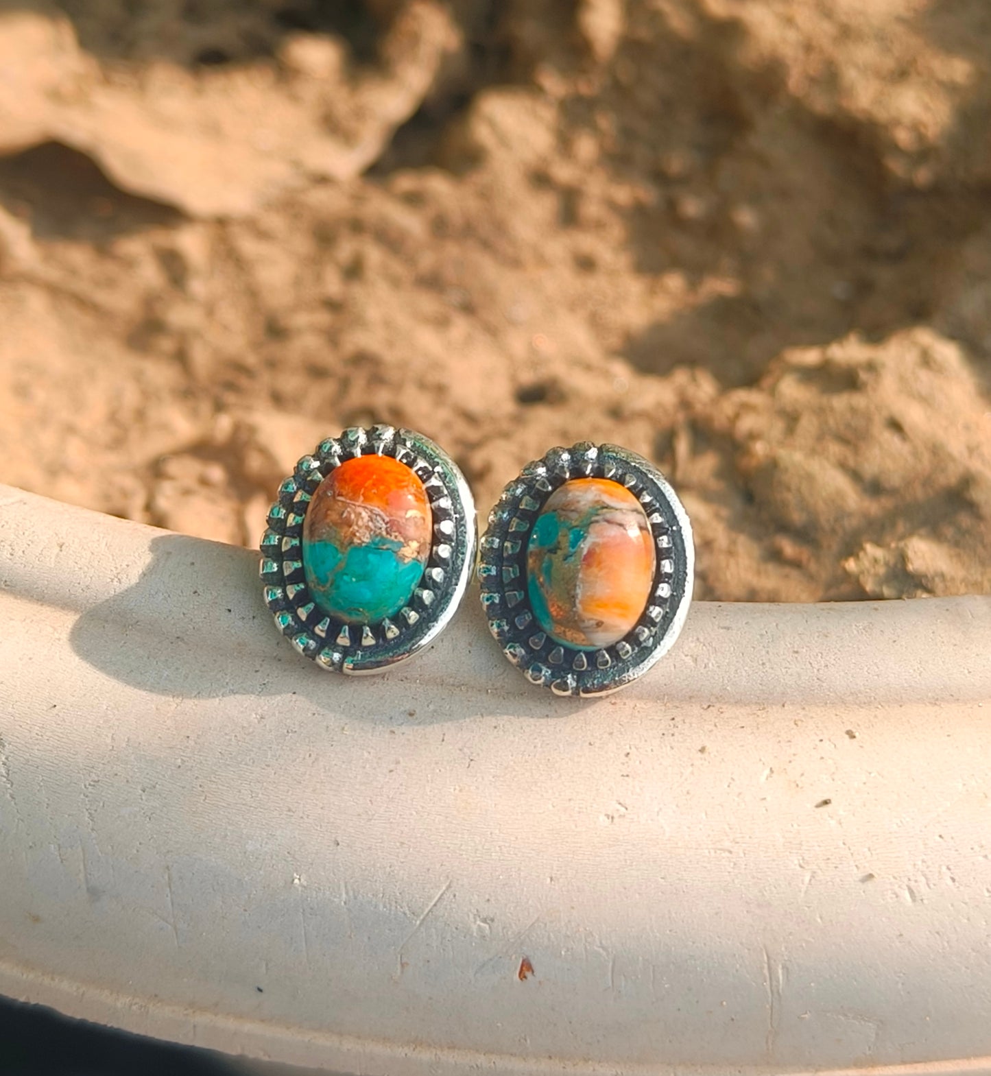 Oyster Turquoise Silver Stud Earrings | Gift for Girlfriend