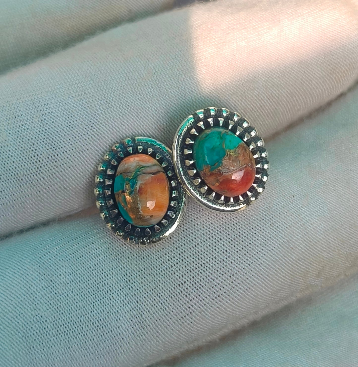 Oyster Turquoise Silver Stud Earrings | Gift for Girlfriend