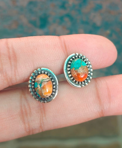 Oyster Turquoise Silver Stud Earrings | Gift for Girlfriend