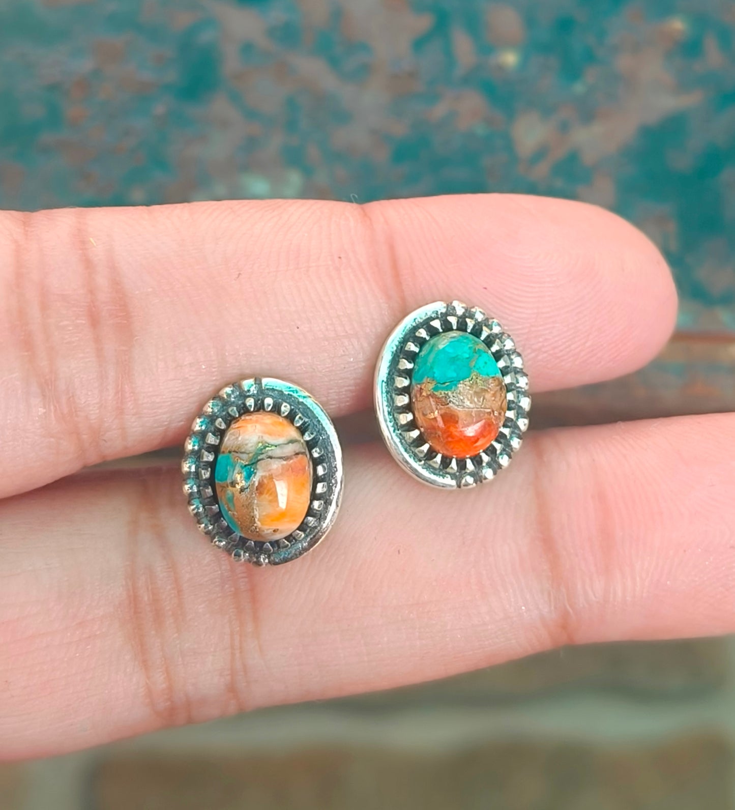 Oyster Turquoise Silver Stud Earrings | Gift for Girlfriend