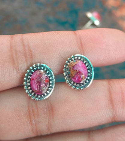 Pink Oyster Turquoise Earrings | 925 Silver Studs