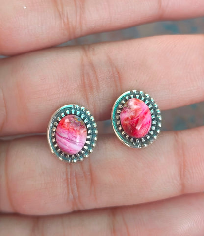 Pink Oyster Turquoise Earrings | 925 Silver Studs